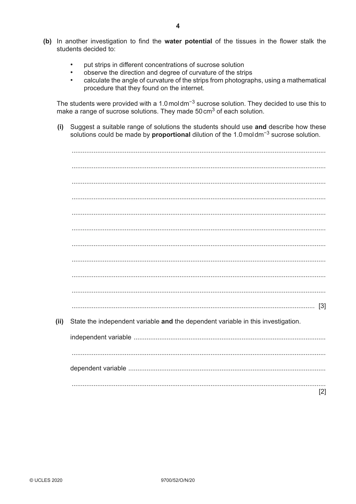 Cambridge A Level Biology 9700 2020 Oct/Nov Paper 5 · Variant 2 question paper, page 4 of 12