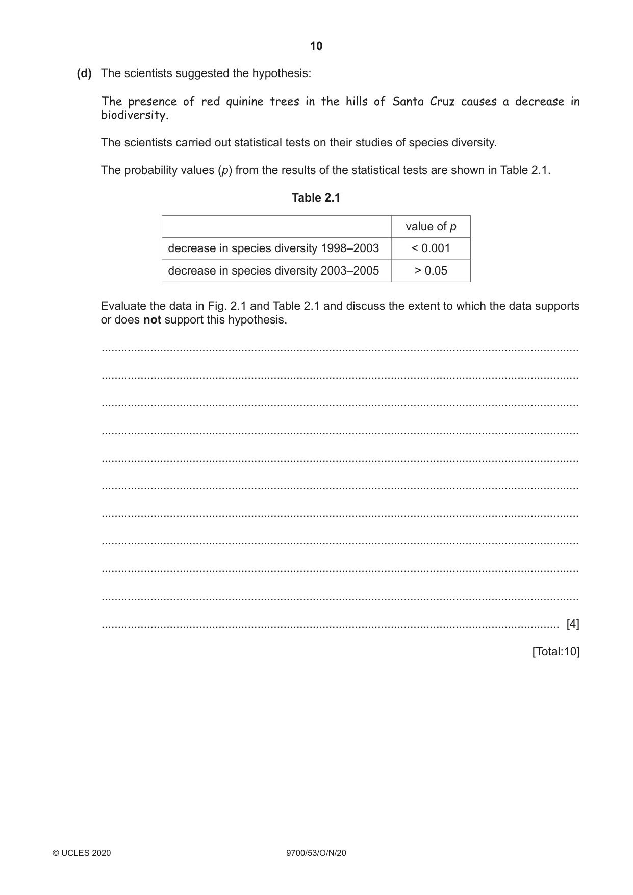 Cambridge A Level Biology 9700 2020 Oct/Nov Paper 5 · Variant 3 question paper, page 10 of 12