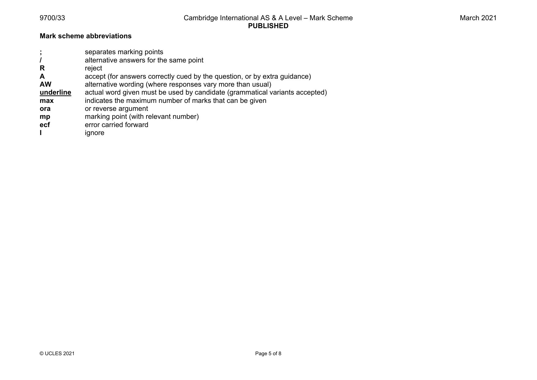 Mark scheme, page 5 of 8