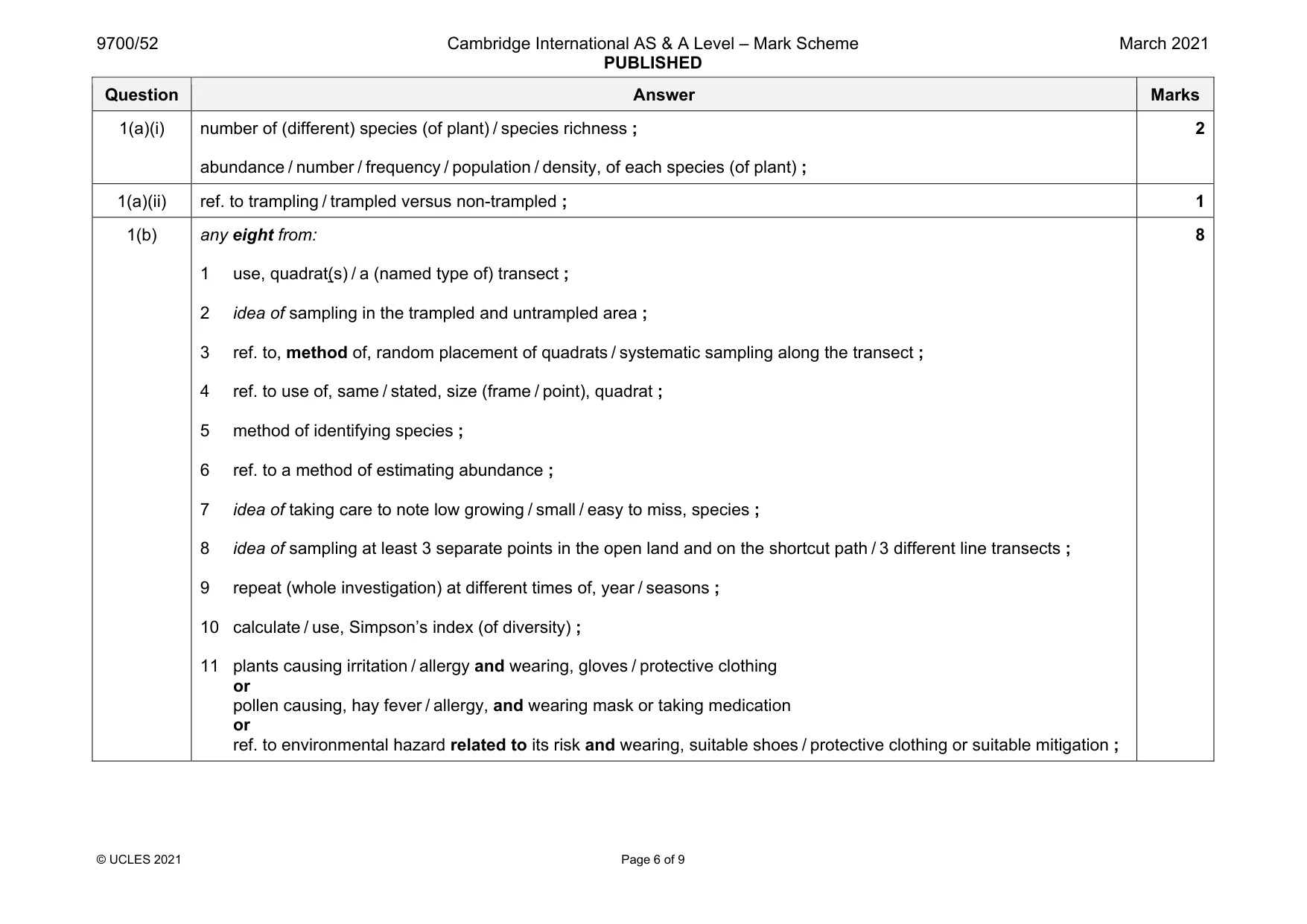 Mark scheme, page 6 of 9