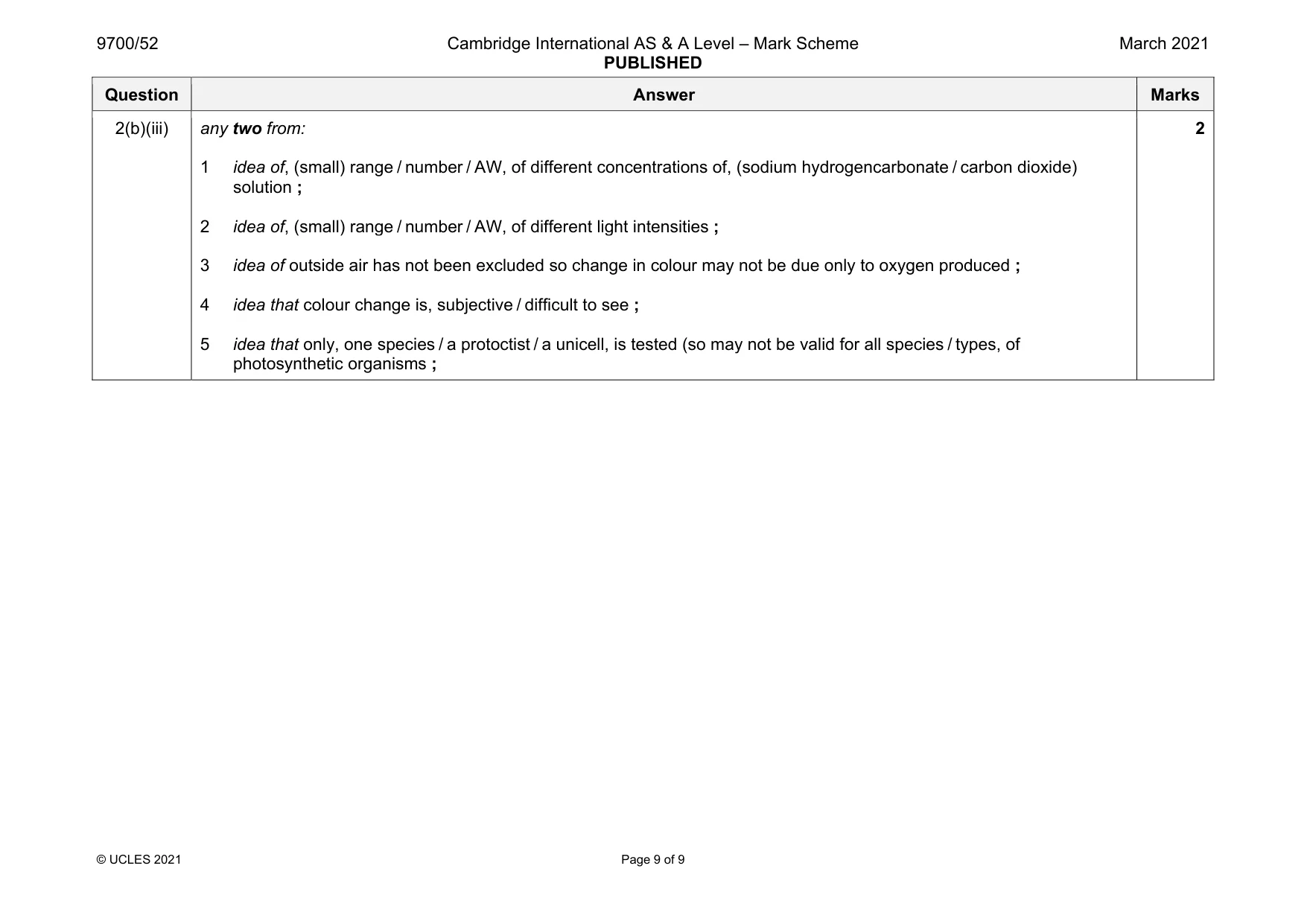 Mark scheme, page 9 of 9