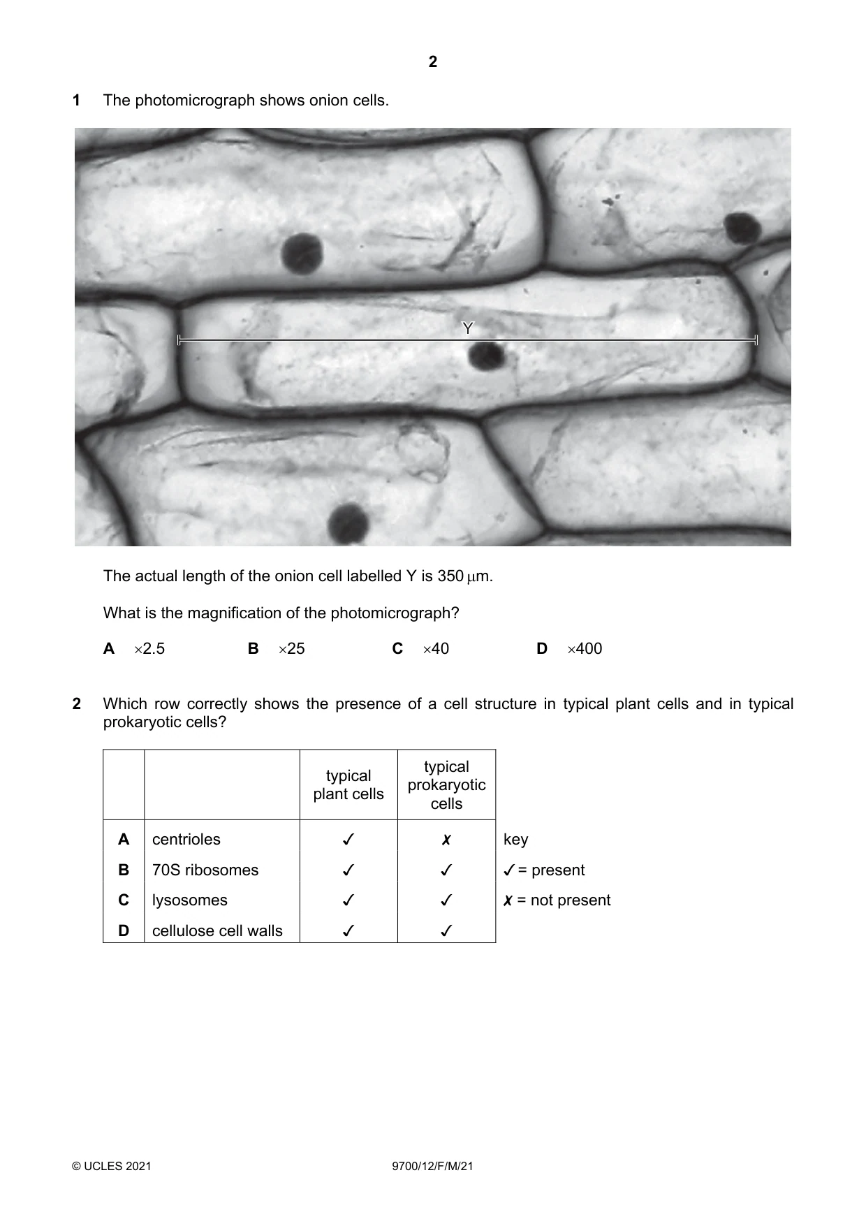 Cambridge A Level Biology 9700 2021 Feb/March Paper 1 · Variant 2 question paper, page 2 of 16