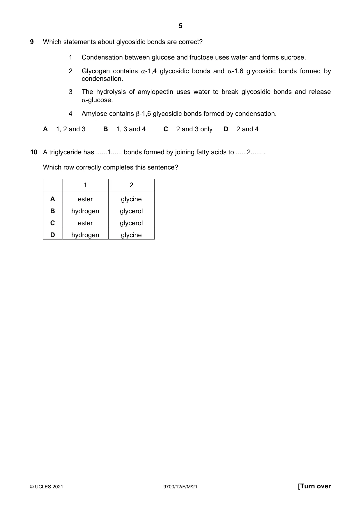 Cambridge A Level Biology 9700 2021 Feb/March Paper 1 · Variant 2 question paper, page 5 of 16