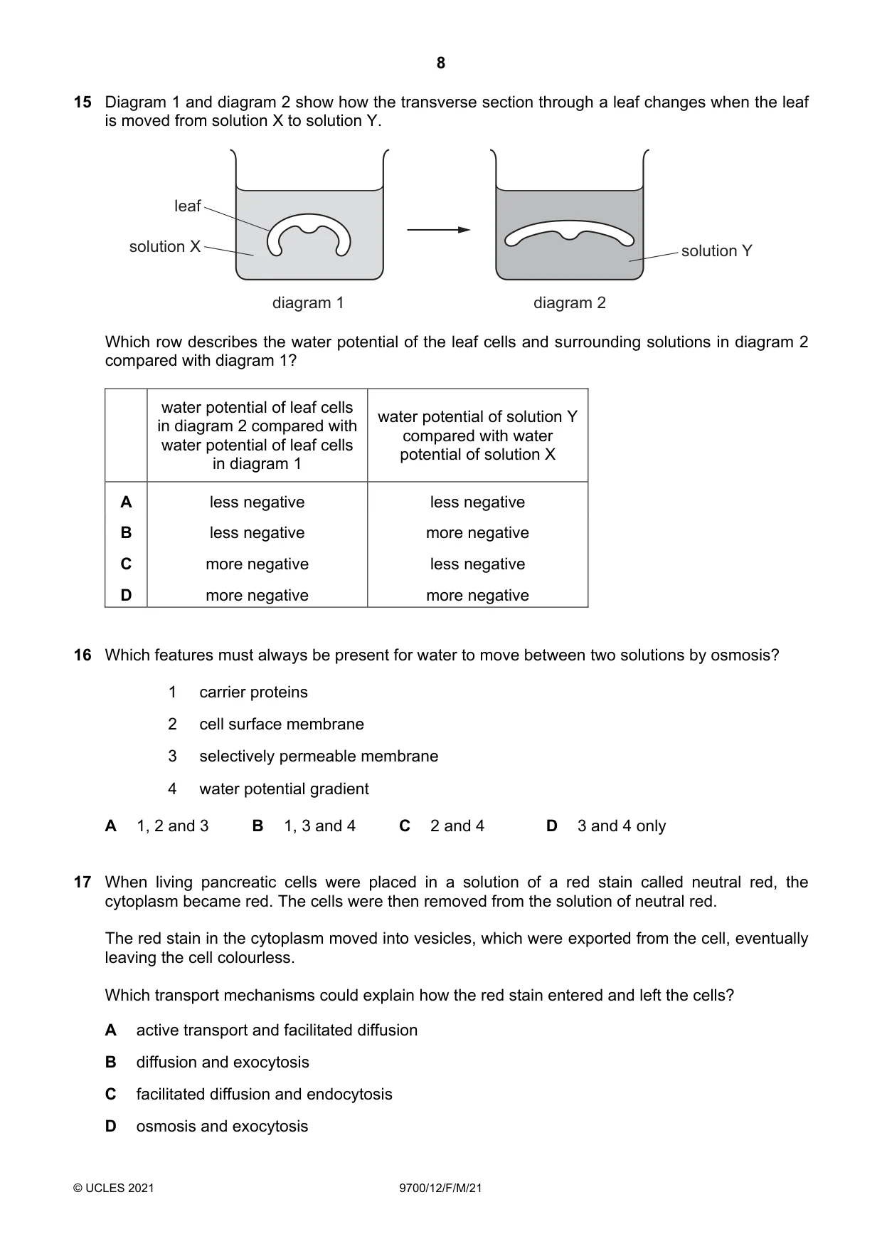 Cambridge A Level Biology 9700 2021 Feb/March Paper 1 · Variant 2 question paper, page 8 of 16