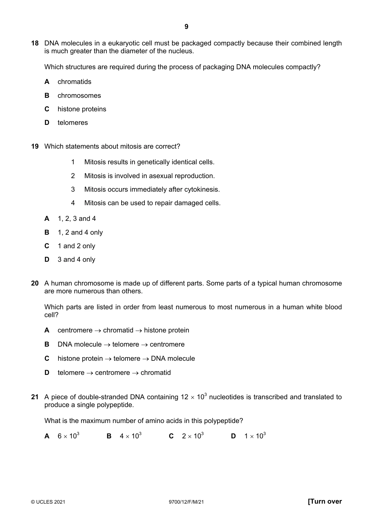 Cambridge A Level Biology 9700 2021 Feb/March Paper 1 · Variant 2 question paper, page 9 of 16