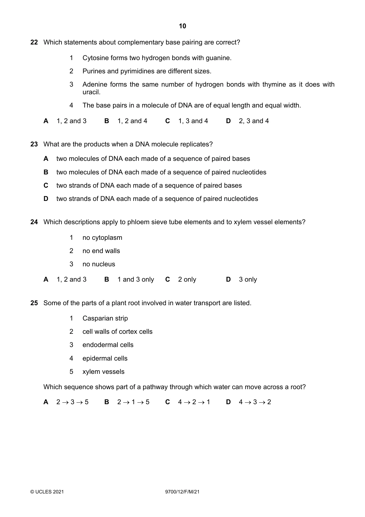 Cambridge A Level Biology 9700 2021 Feb/March Paper 1 · Variant 2 question paper, page 10 of 16