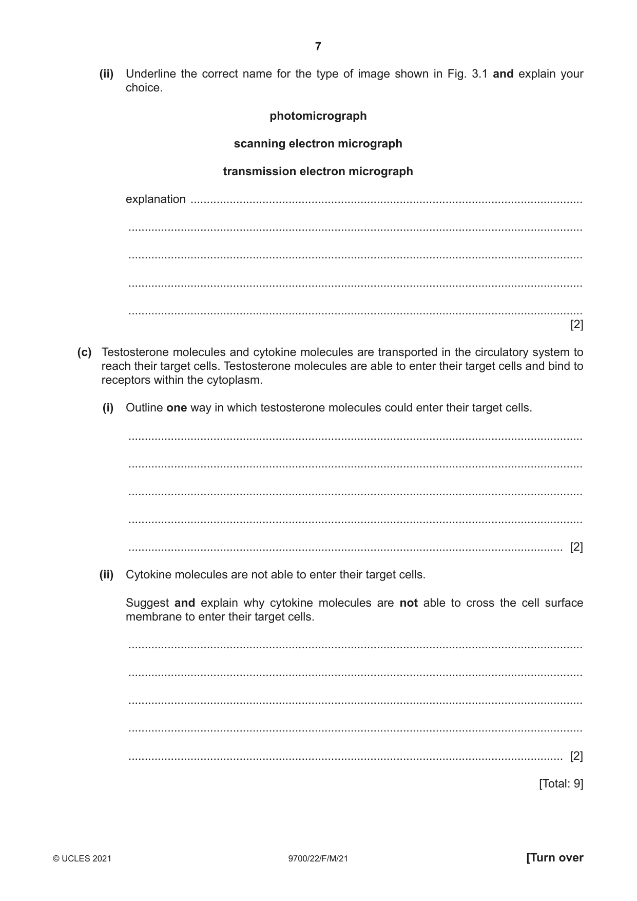 Cambridge A Level Biology 9700 2021 Feb/March Paper 2 · Variant 2 question paper, page 7 of 16