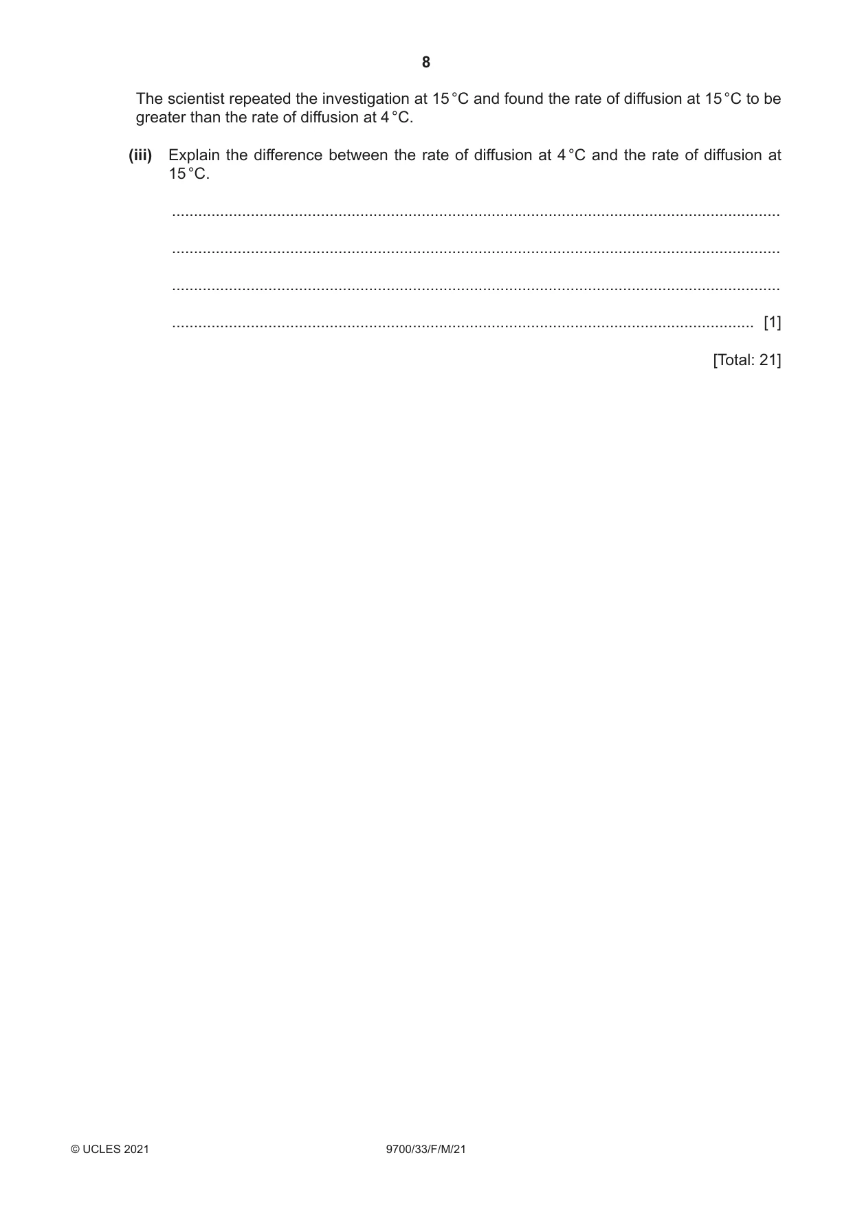 Cambridge A Level Biology 9700 2021 Feb/March Paper 3 · Variant 3 question paper, page 8 of 16