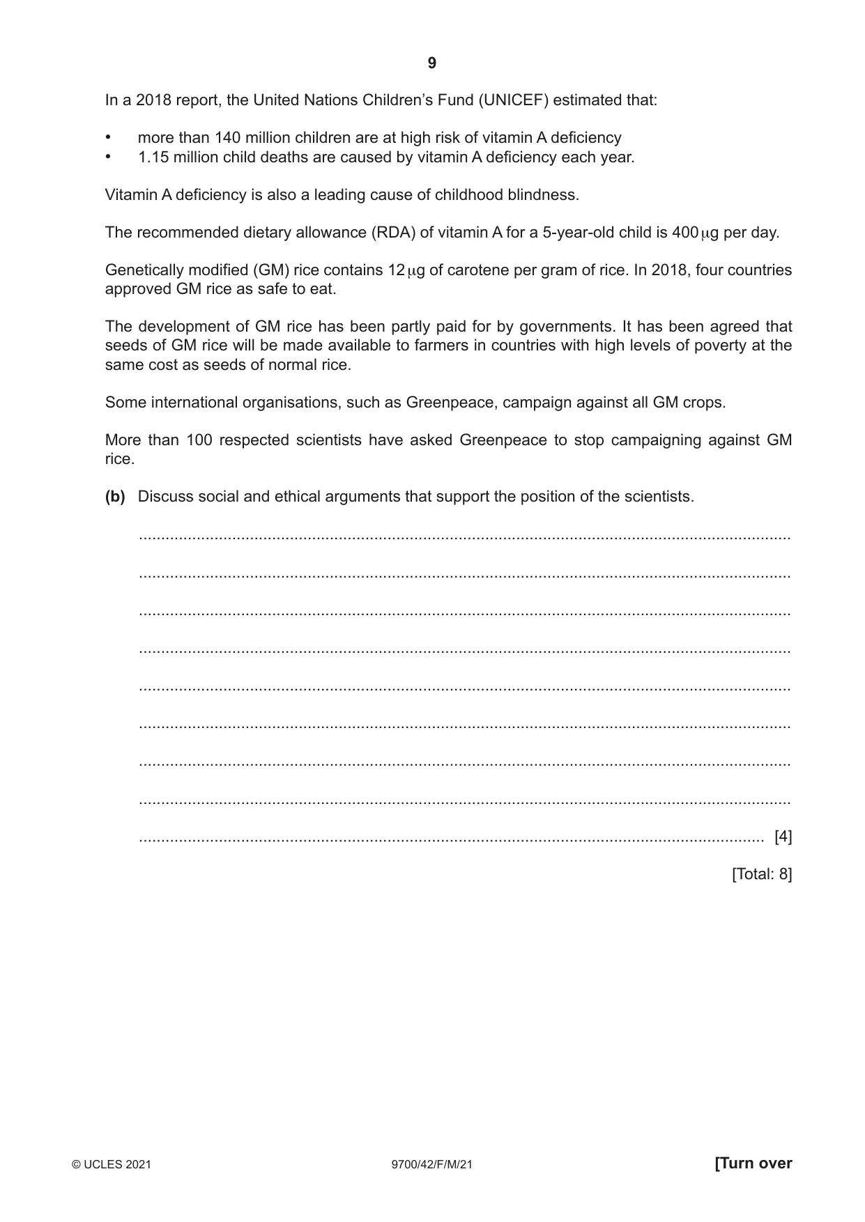 Cambridge A Level Biology 9700 2021 Feb/March Paper 4 · Variant 2 question paper, page 9 of 28