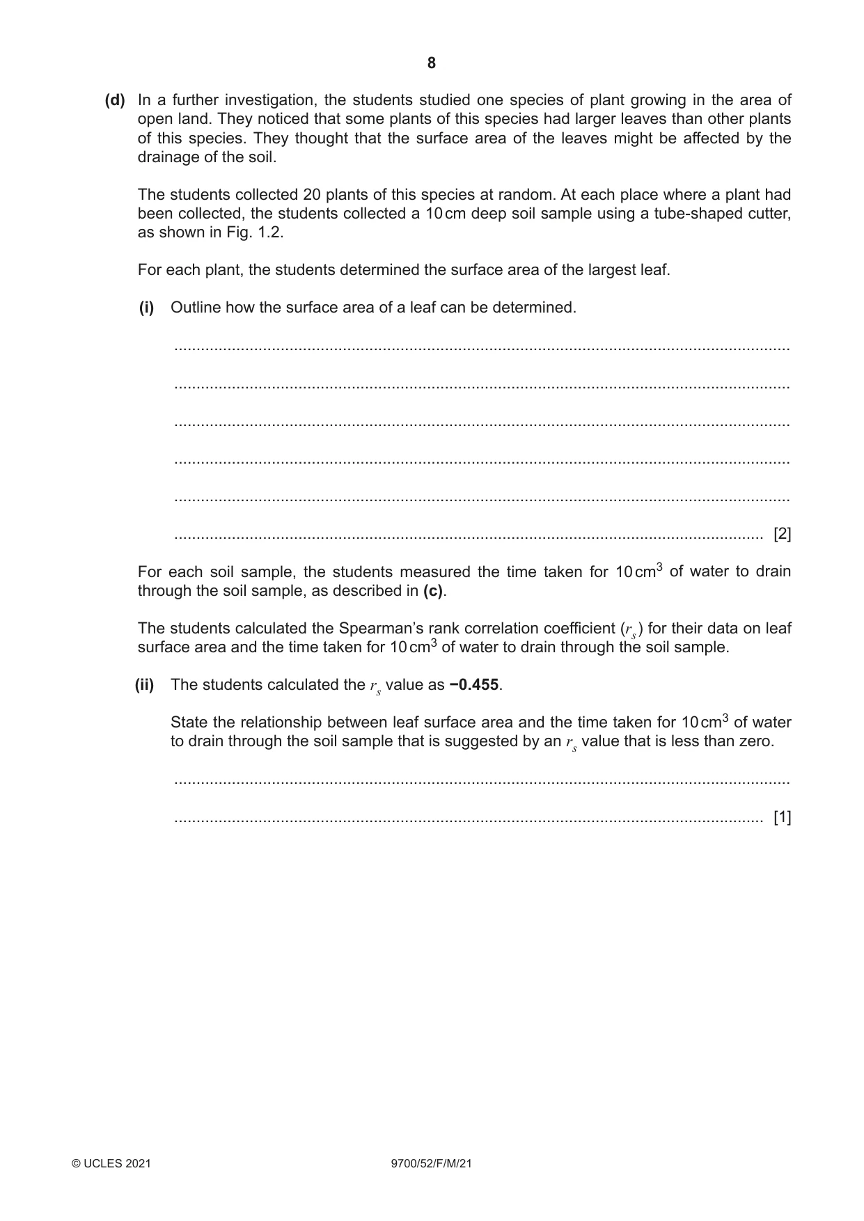 Cambridge A Level Biology 9700 2021 Feb/March Paper 5 · Variant 2 question paper, page 8 of 12