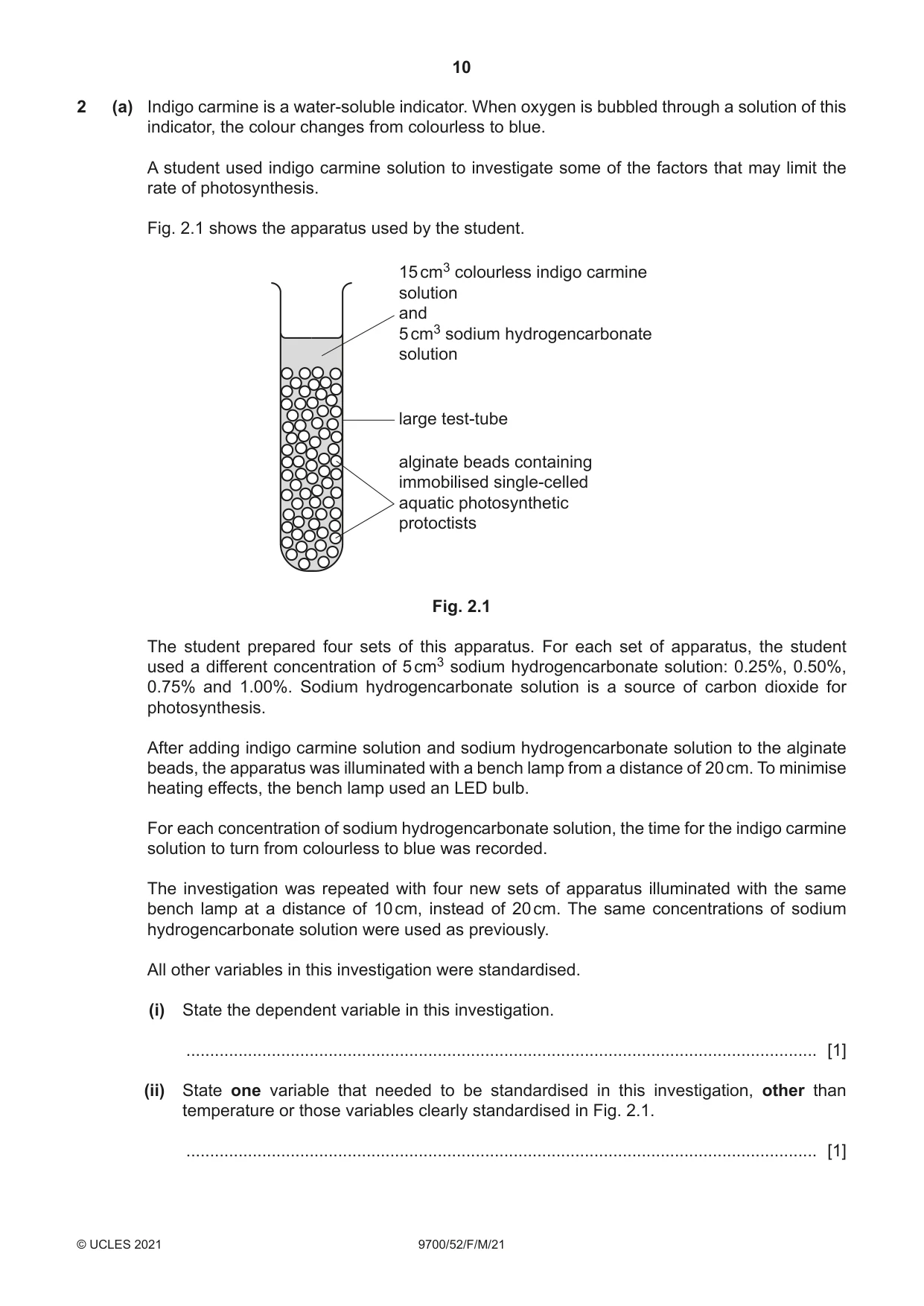 Cambridge A Level Biology 9700 2021 Feb/March Paper 5 · Variant 2 question paper, page 10 of 12