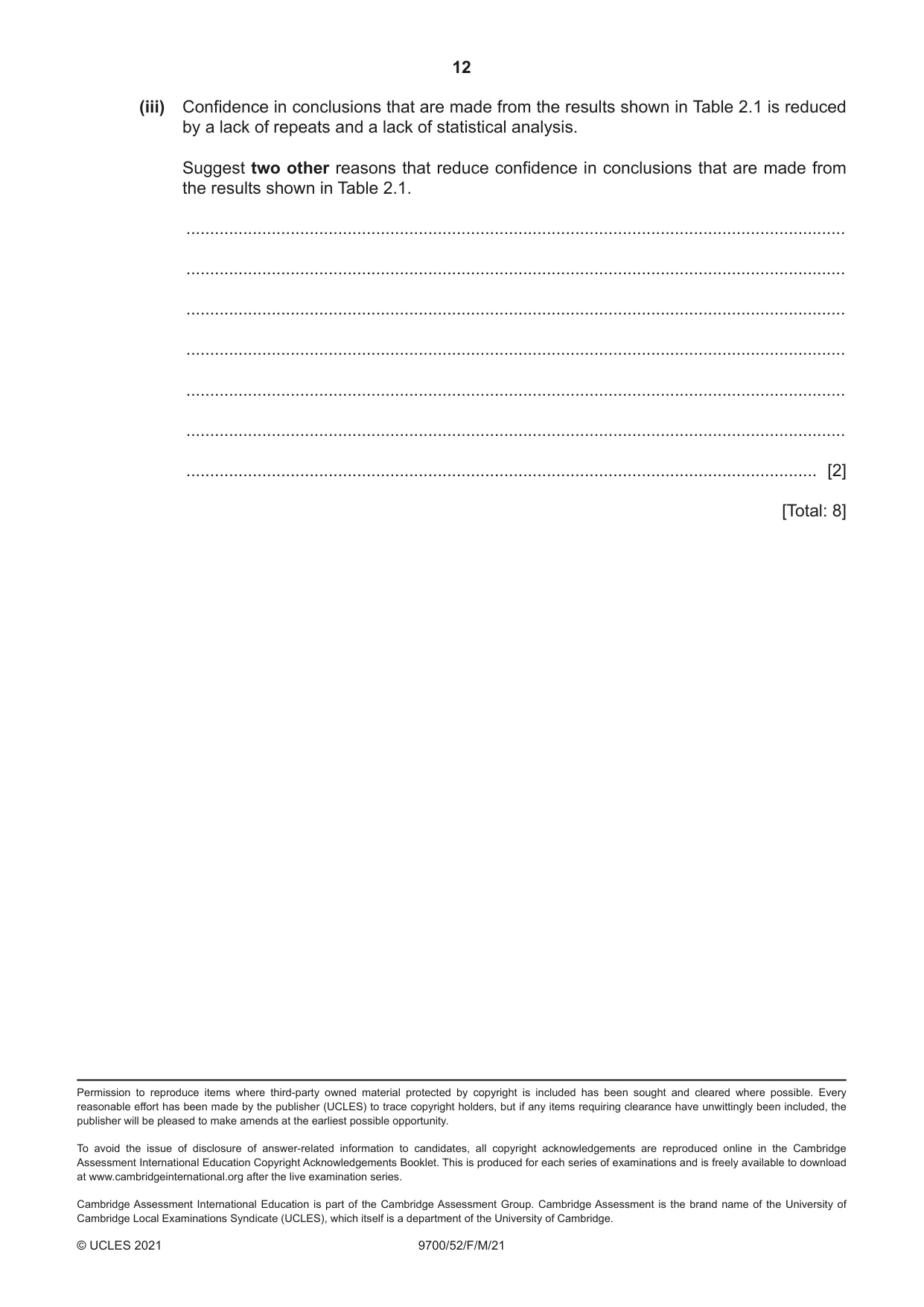 Cambridge A Level Biology 9700 2021 Feb/March Paper 5 · Variant 2 question paper, page 12 of 12