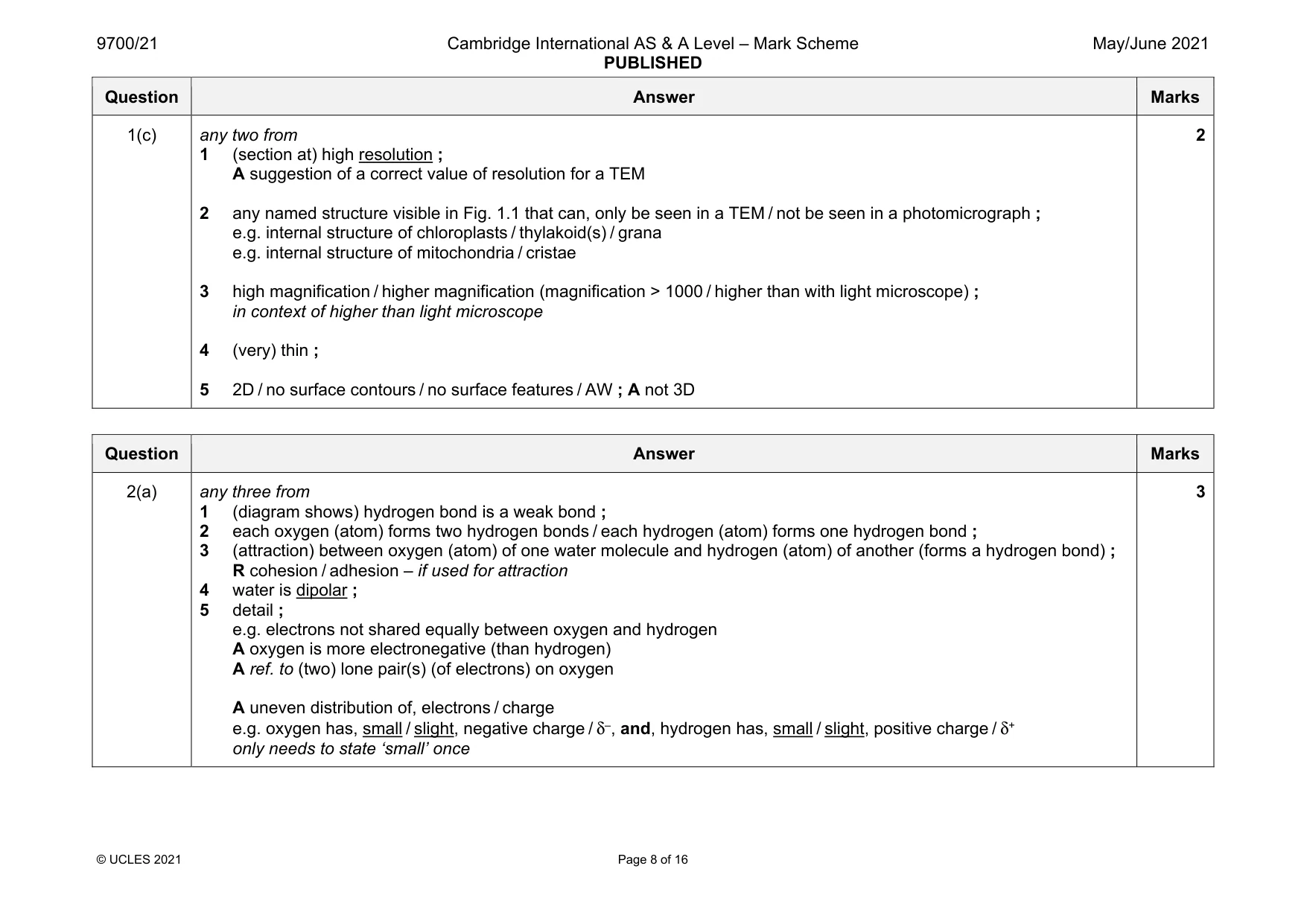 Mark scheme, page 8 of 16