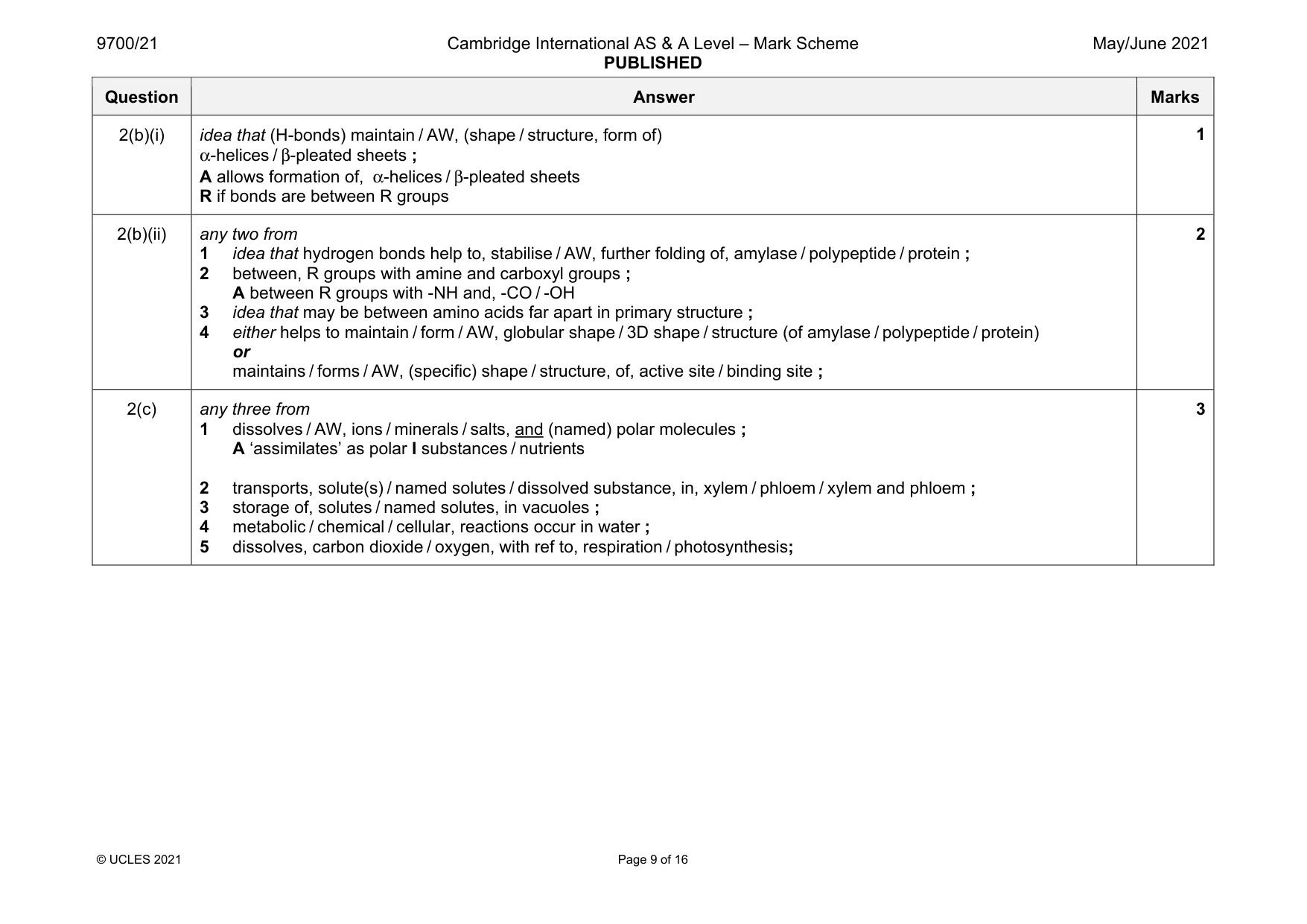 Mark scheme, page 9 of 16