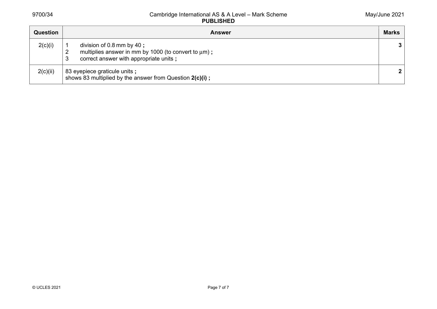 Mark scheme, page 7 of 7