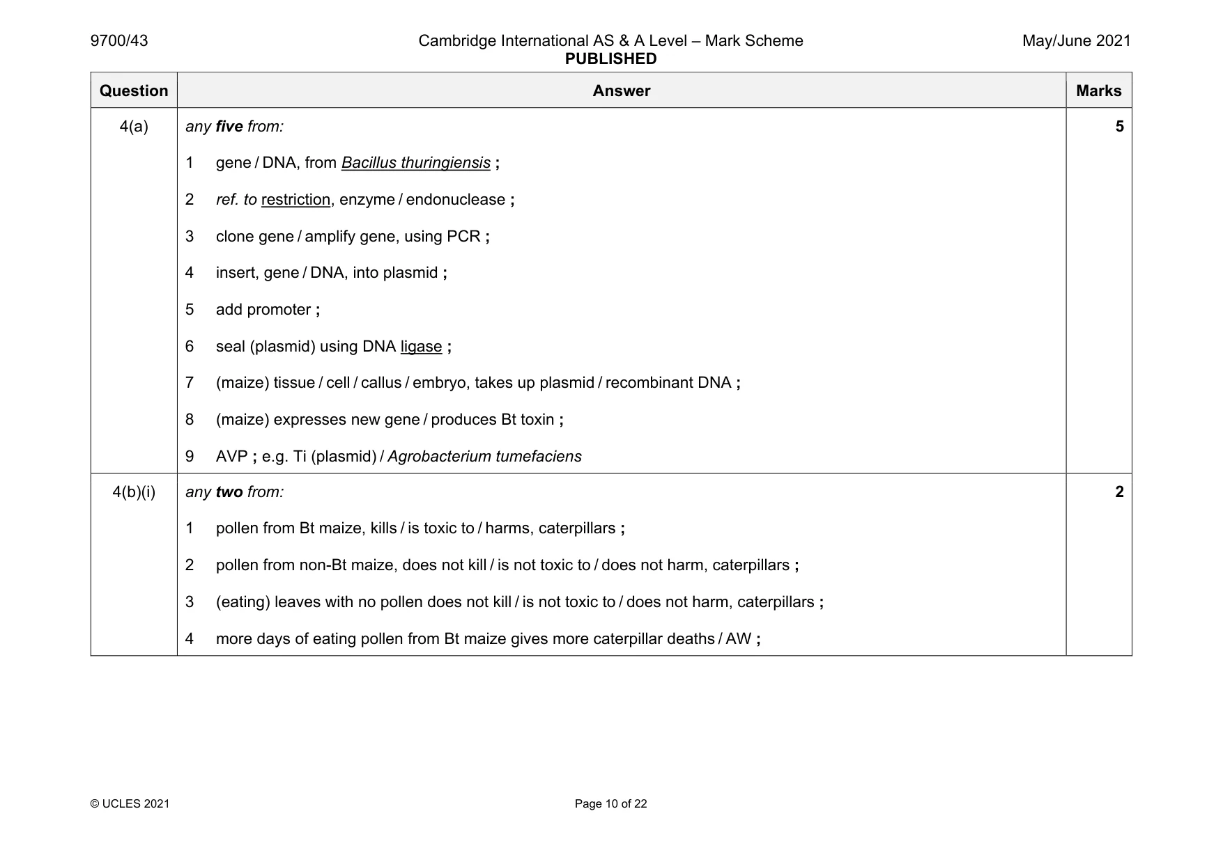 Mark scheme, page 10 of 22