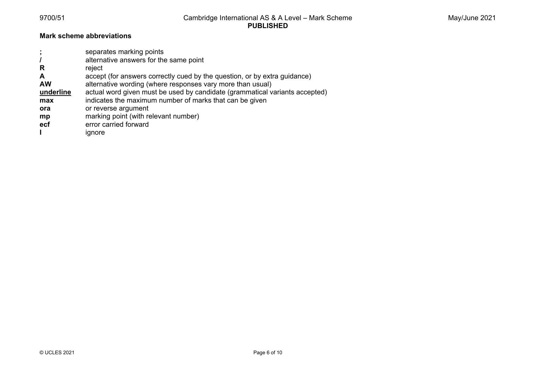 Mark scheme, page 6 of 10