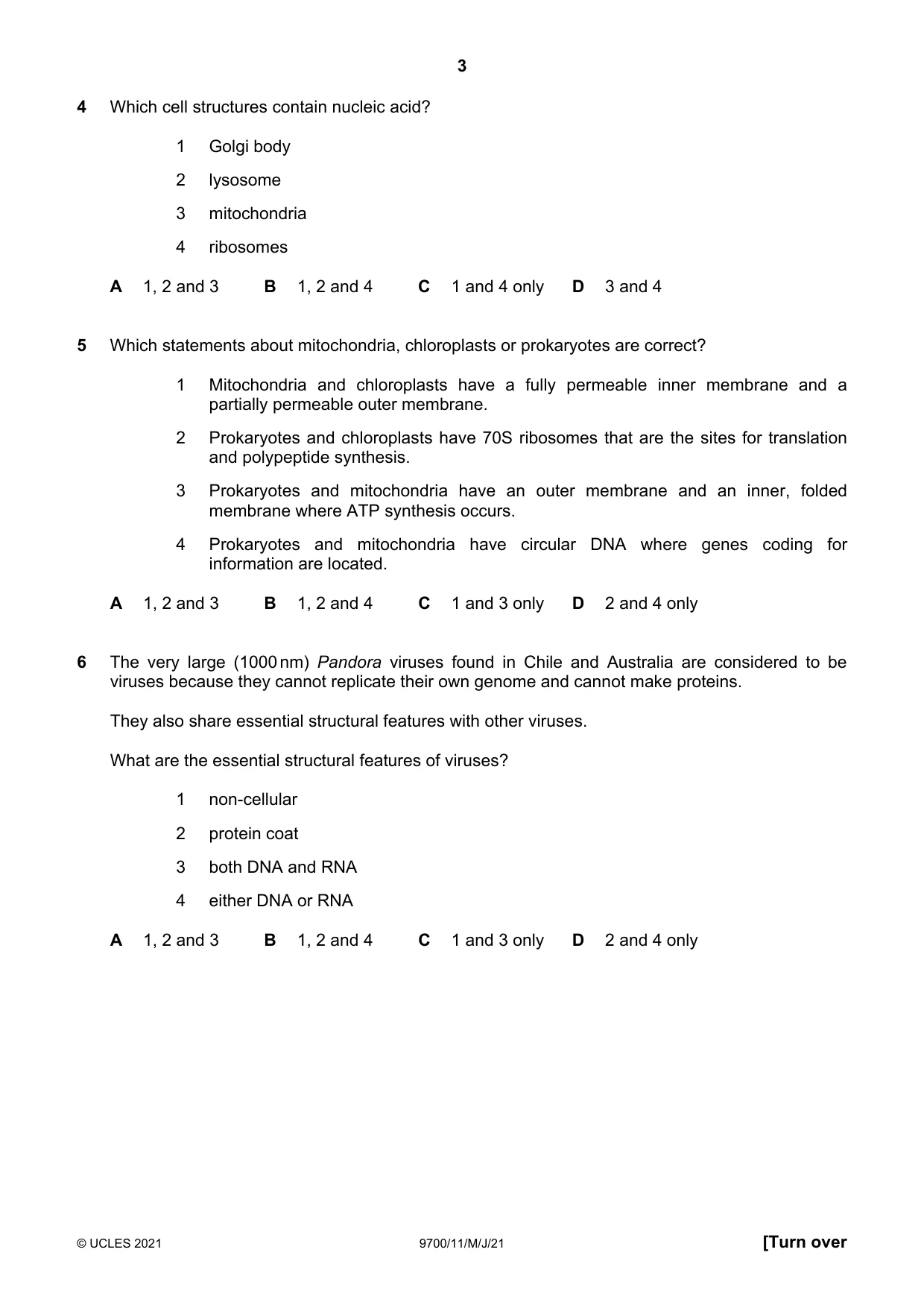 Cambridge A Level Biology 9700 2021 May/June Paper 1 · Variant 1 question paper, page 3 of 16