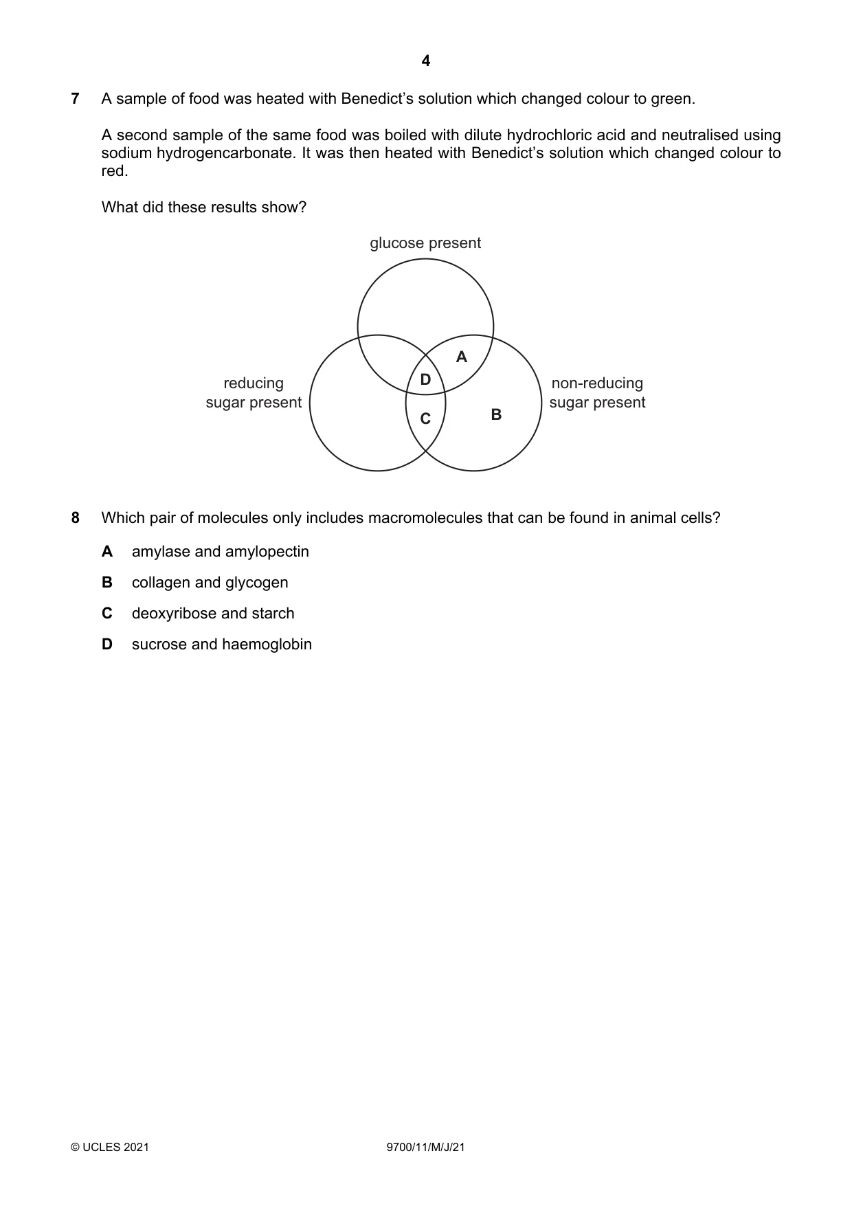Cambridge A Level Biology 9700 2021 May/June Paper 1 · Variant 1 question paper, page 4 of 16