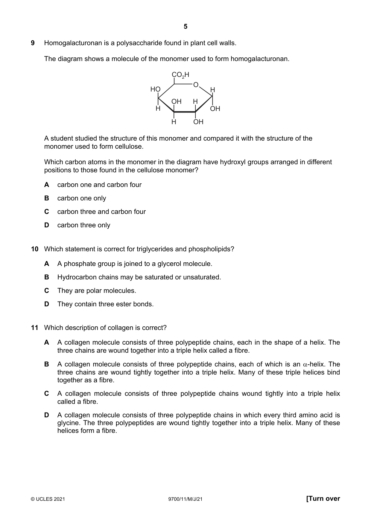 Cambridge A Level Biology 9700 2021 May/June Paper 1 · Variant 1 question paper, page 5 of 16