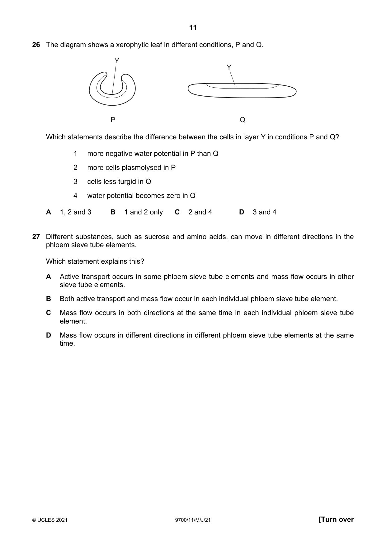 Cambridge A Level Biology 9700 2021 May/June Paper 1 · Variant 1 question paper, page 11 of 16