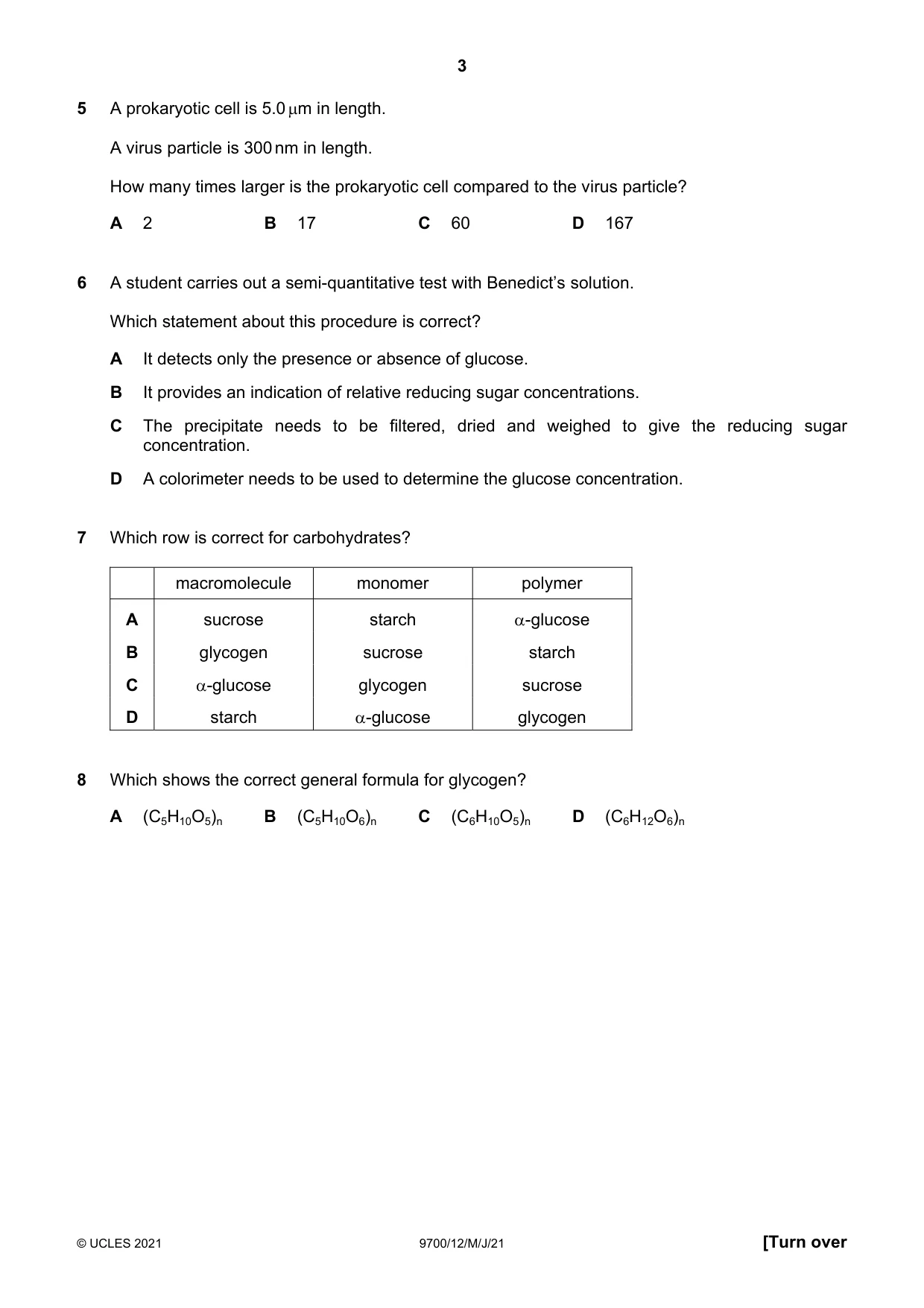 Cambridge A Level Biology 9700 2021 May/June Paper 1 · Variant 2 question paper, page 3 of 16