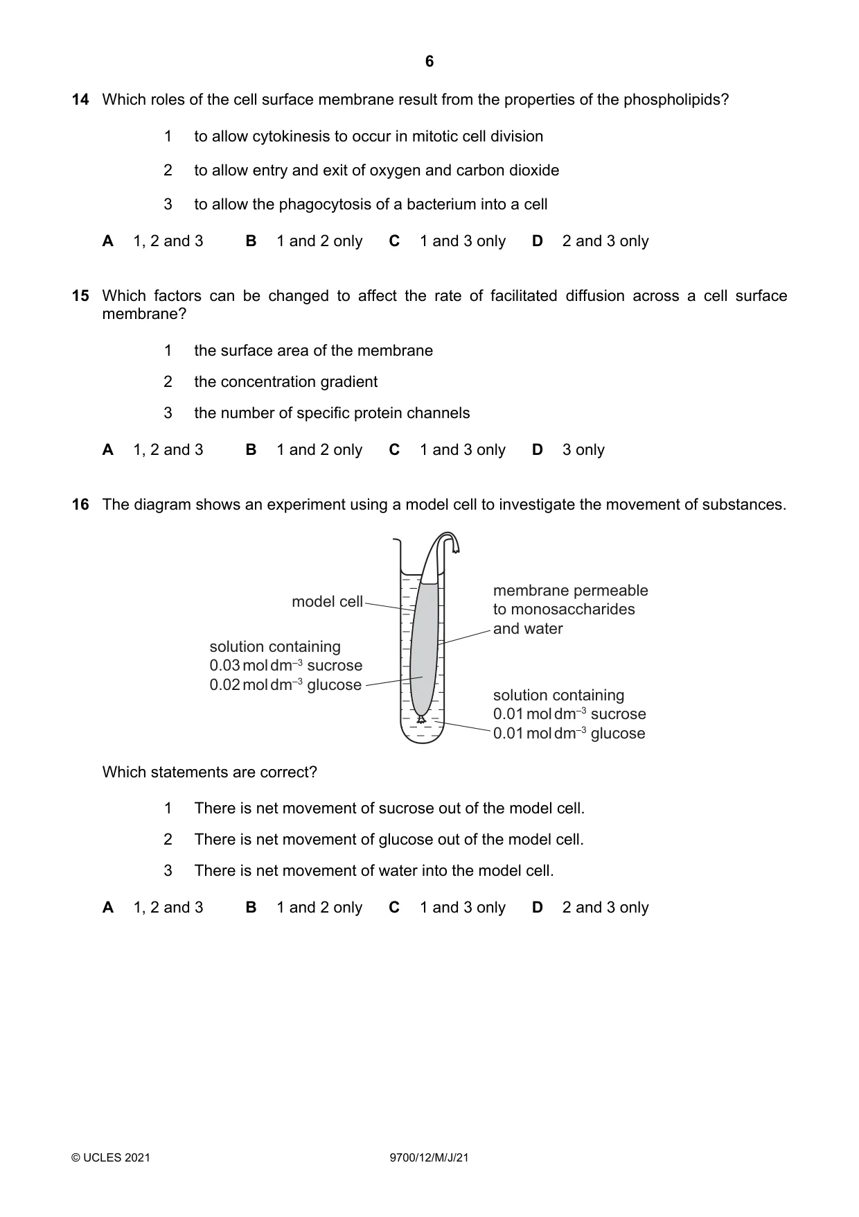 Cambridge A Level Biology 9700 2021 May/June Paper 1 · Variant 2 question paper, page 6 of 16