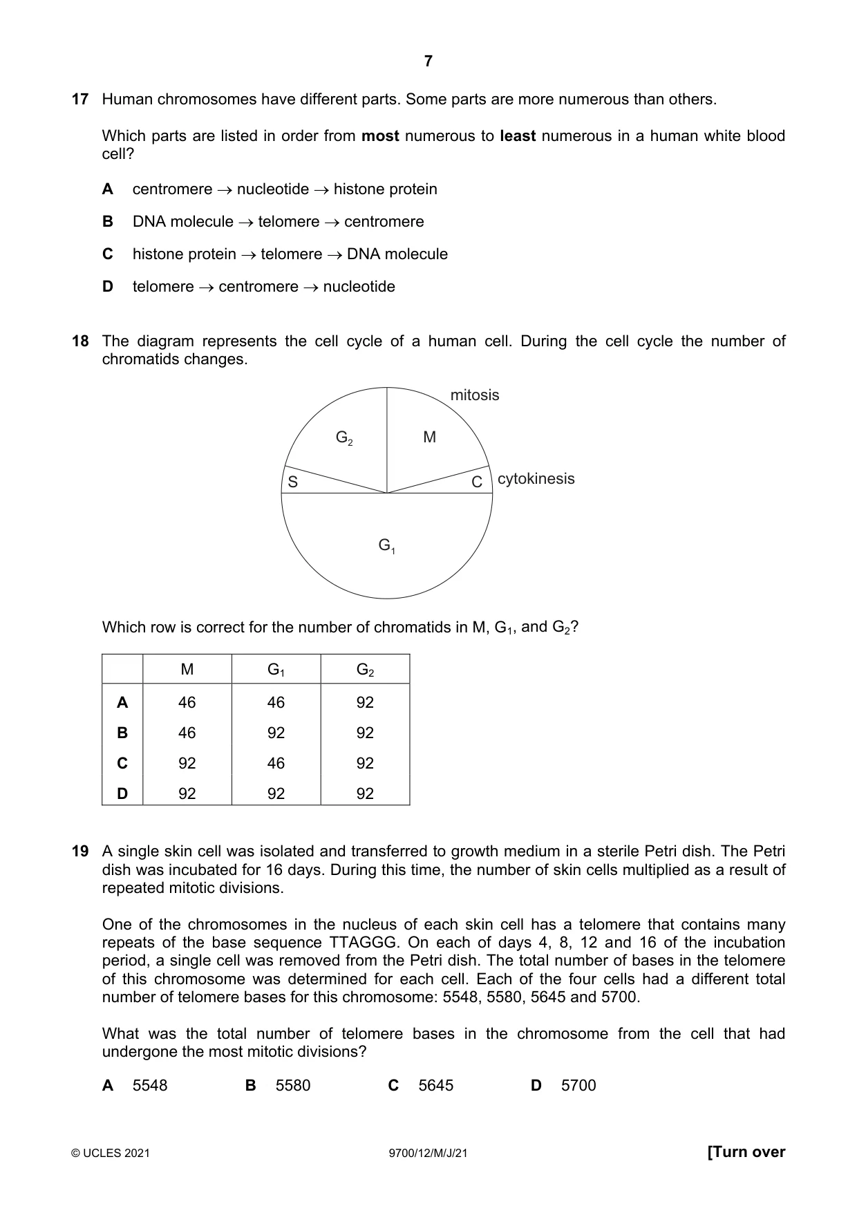 Cambridge A Level Biology 9700 2021 May/June Paper 1 · Variant 2 question paper, page 7 of 16