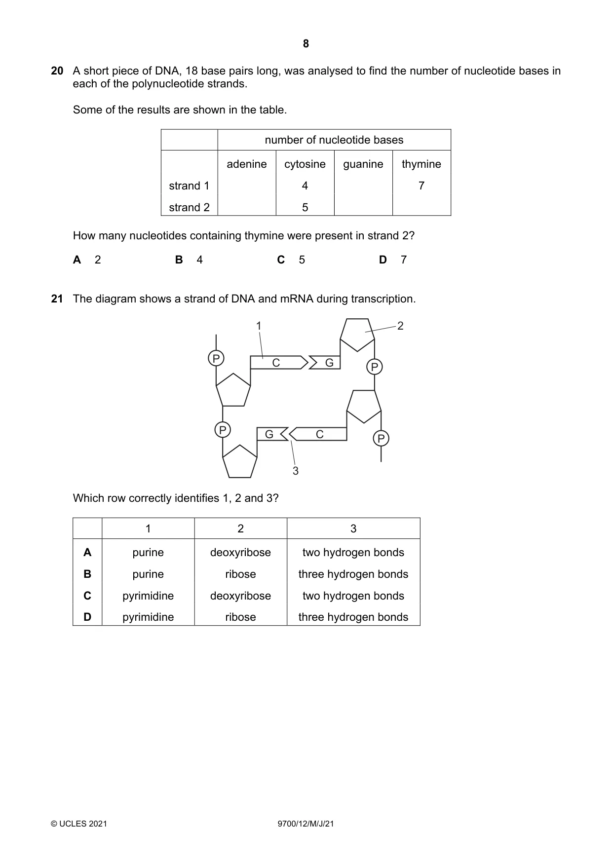 Cambridge A Level Biology 9700 2021 May/June Paper 1 · Variant 2 question paper, page 8 of 16