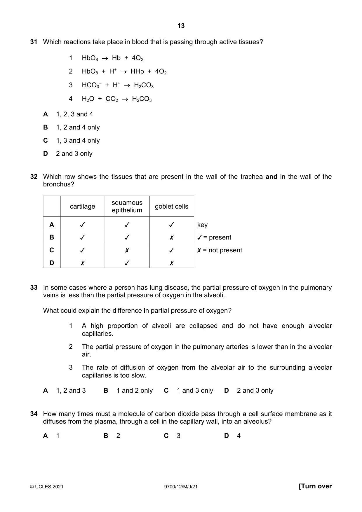 Cambridge A Level Biology 9700 2021 May/June Paper 1 · Variant 2 question paper, page 13 of 16