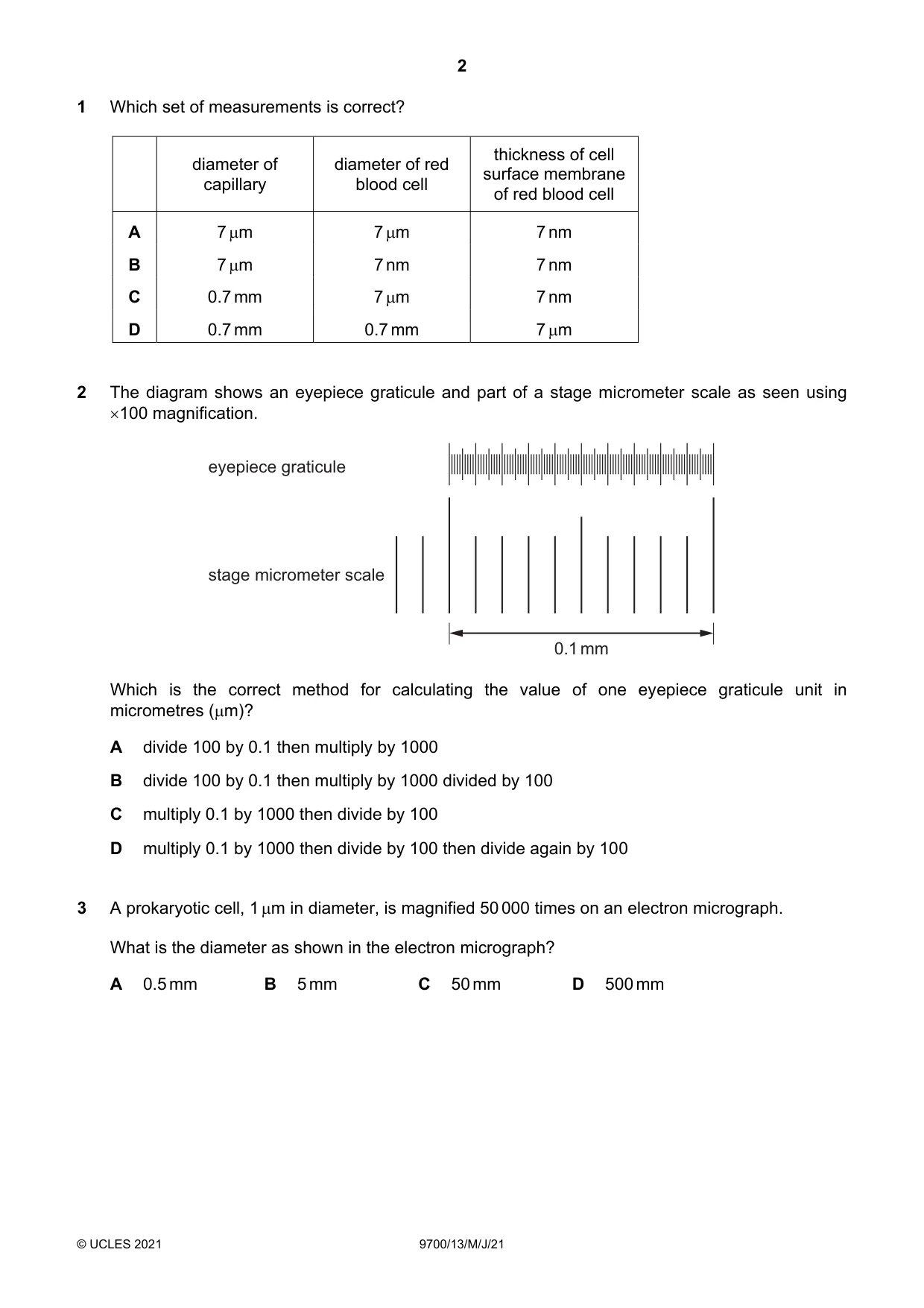 Cambridge A Level Biology 9700 2021 May/June Paper 1 · Variant 3 question paper, page 2 of 20