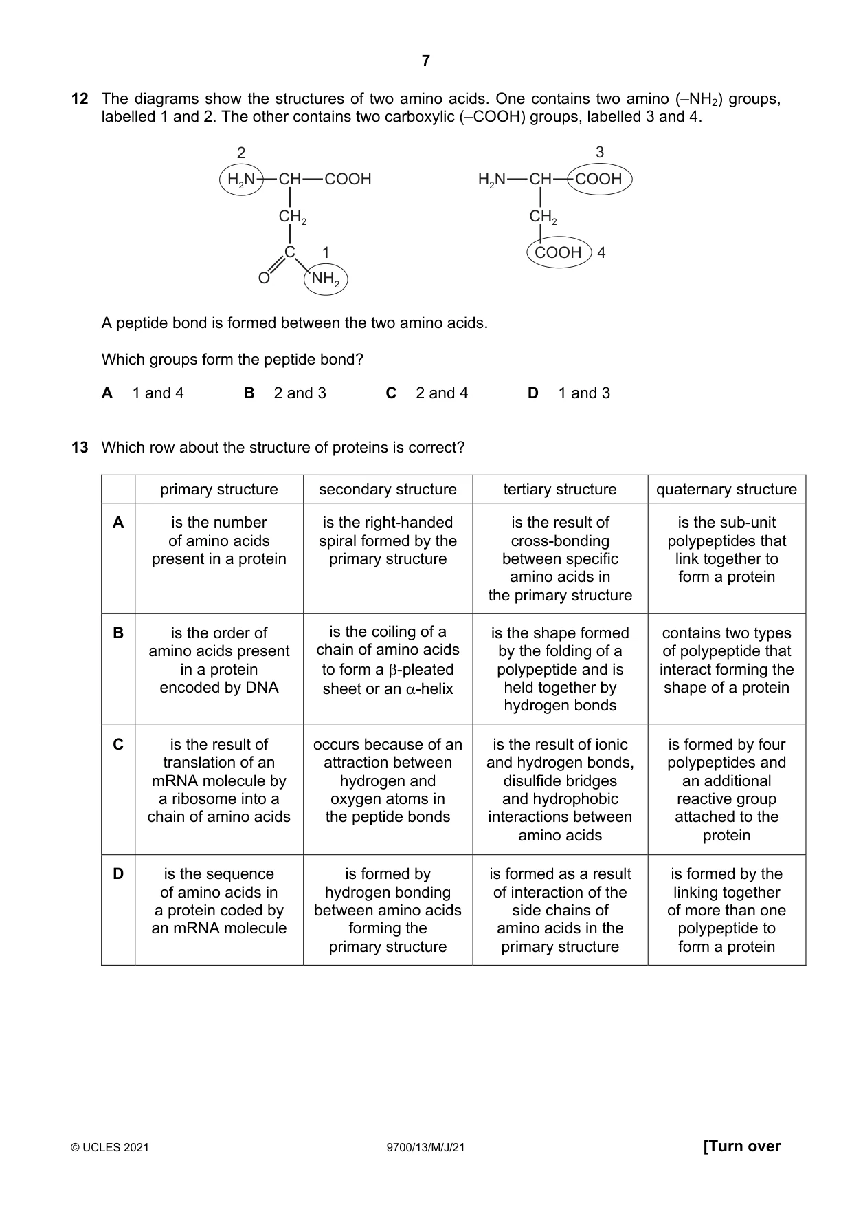 Cambridge A Level Biology 9700 2021 May/June Paper 1 · Variant 3 question paper, page 7 of 20