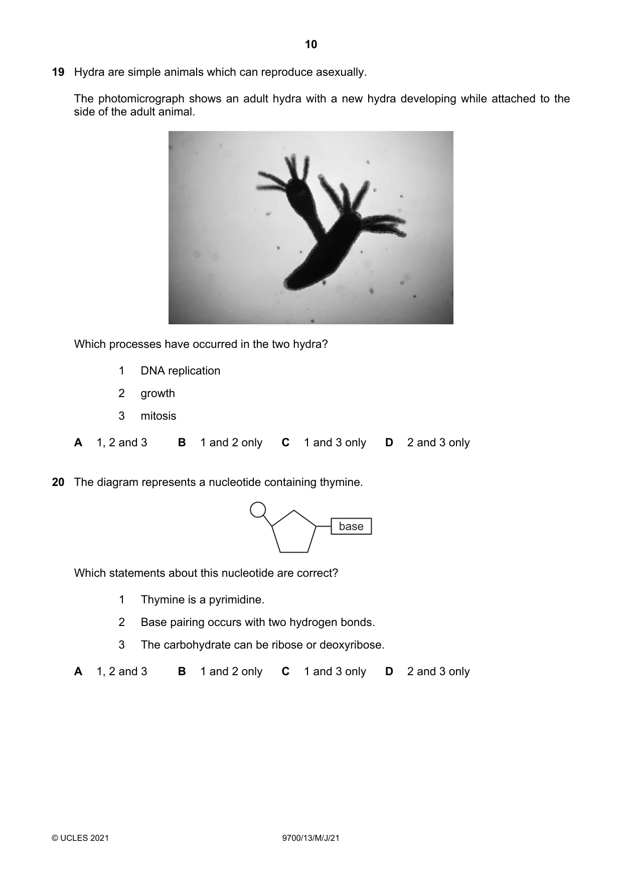 Cambridge A Level Biology 9700 2021 May/June Paper 1 · Variant 3 question paper, page 10 of 20