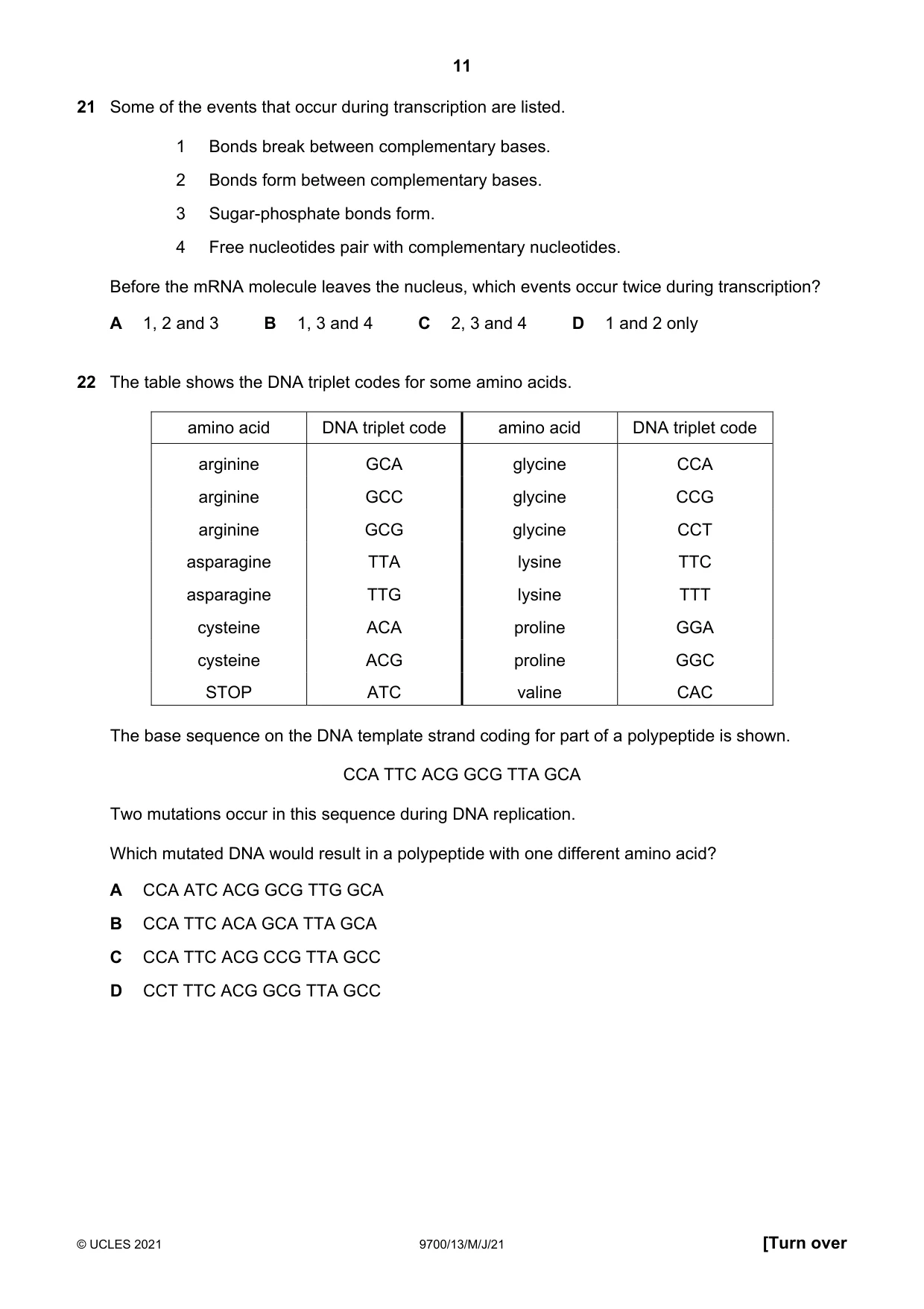 Cambridge A Level Biology 9700 2021 May/June Paper 1 · Variant 3 question paper, page 11 of 20