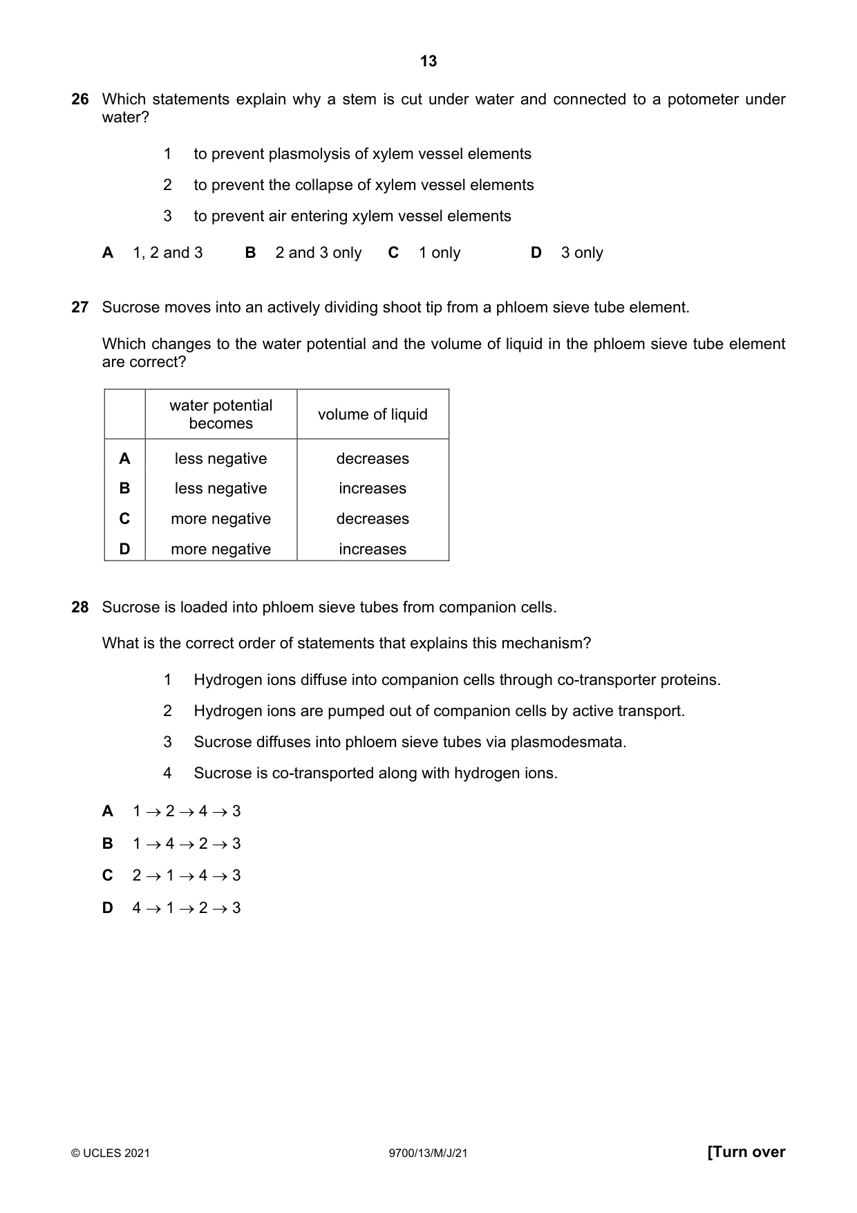 Cambridge A Level Biology 9700 2021 May/June Paper 1 · Variant 3 question paper, page 13 of 20