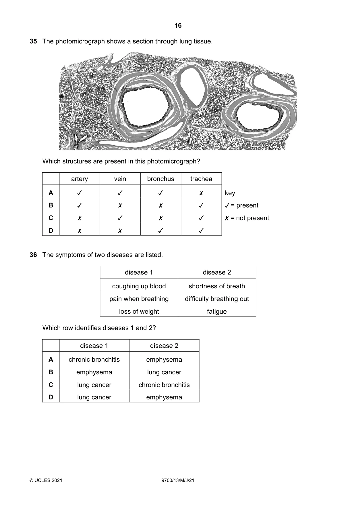 Cambridge A Level Biology 9700 2021 May/June Paper 1 · Variant 3 question paper, page 16 of 20