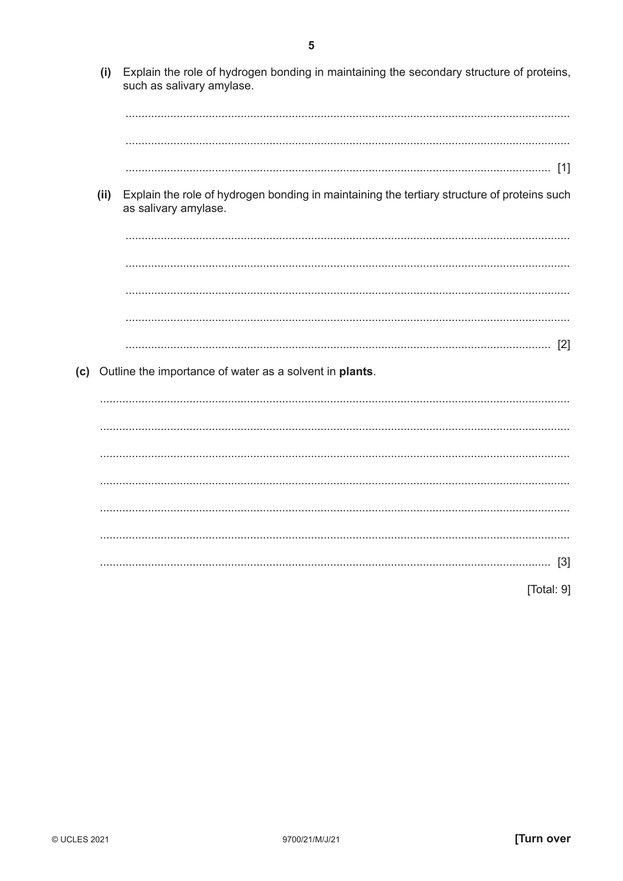 Cambridge A Level Biology 9700 2021 May/June Paper 2 · Variant 1 question paper, page 5 of 16