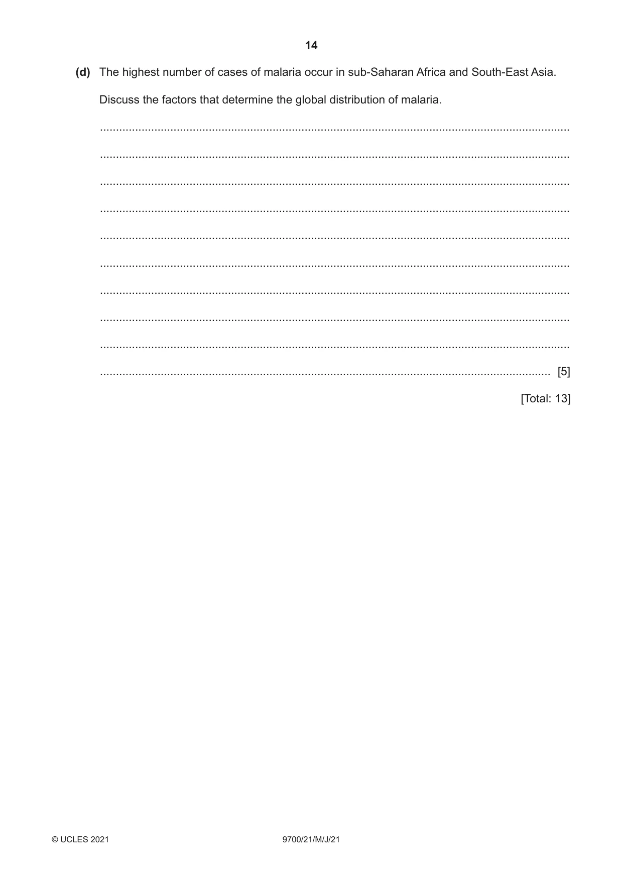 Cambridge A Level Biology 9700 2021 May/June Paper 2 · Variant 1 question paper, page 14 of 16