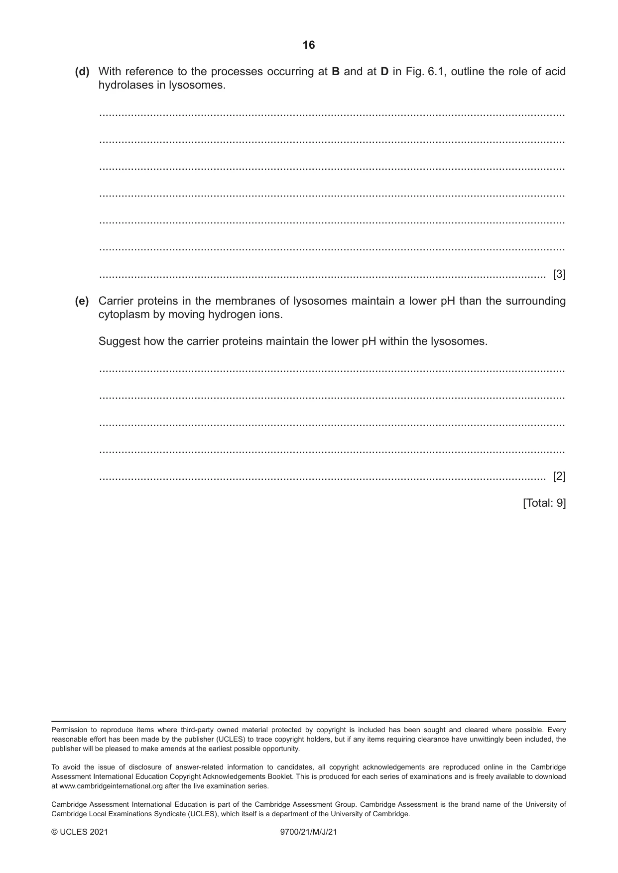 Cambridge A Level Biology 9700 2021 May/June Paper 2 · Variant 1 question paper, page 16 of 16