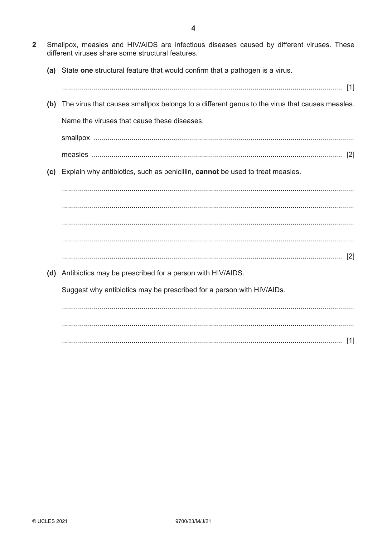 Cambridge A Level Biology 9700 2021 May/June Paper 2 · Variant 3 question paper, page 4 of 16