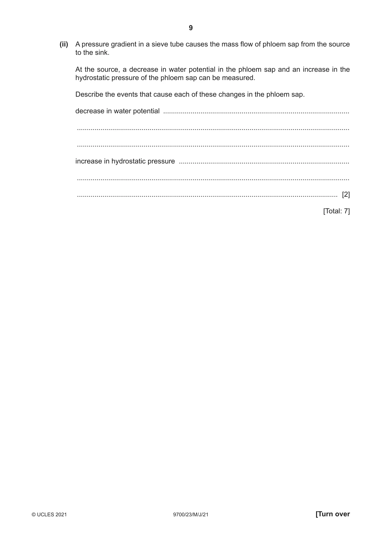Cambridge A Level Biology 9700 2021 May/June Paper 2 · Variant 3 question paper, page 9 of 16