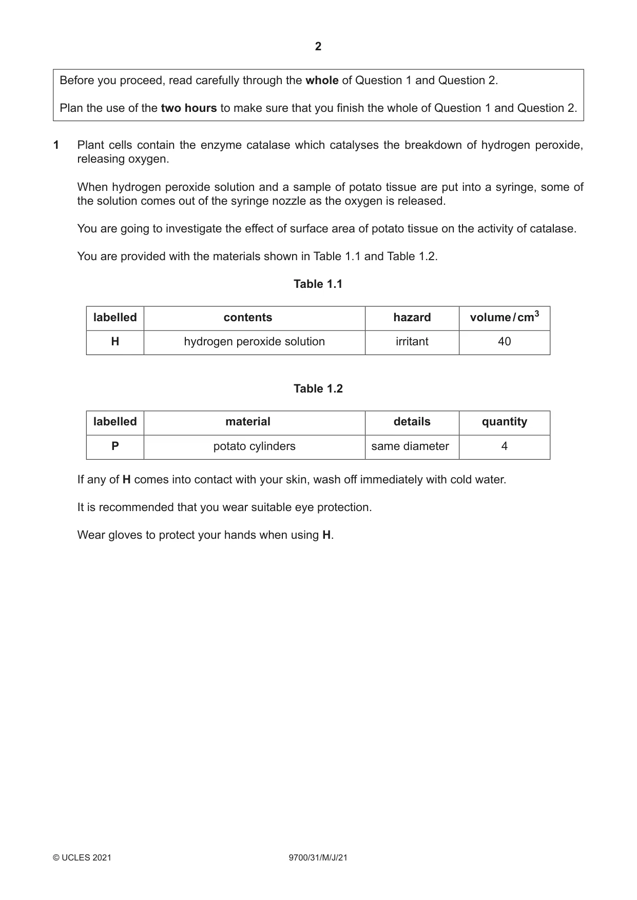 Cambridge A Level Biology 9700 2021 May/June Paper 3 · Variant 1 question paper, page 2 of 20