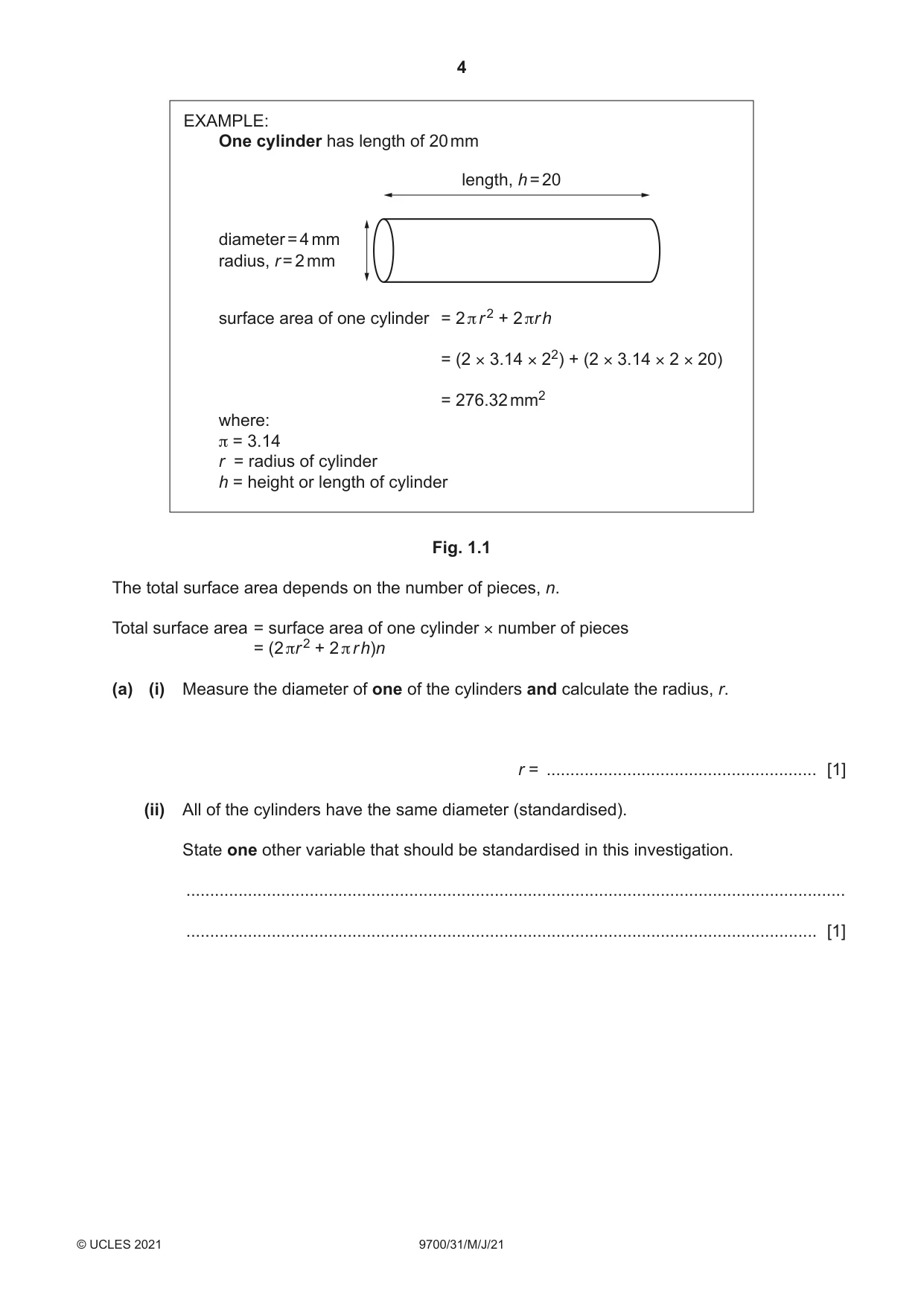 Cambridge A Level Biology 9700 2021 May/June Paper 3 · Variant 1 question paper, page 4 of 20
