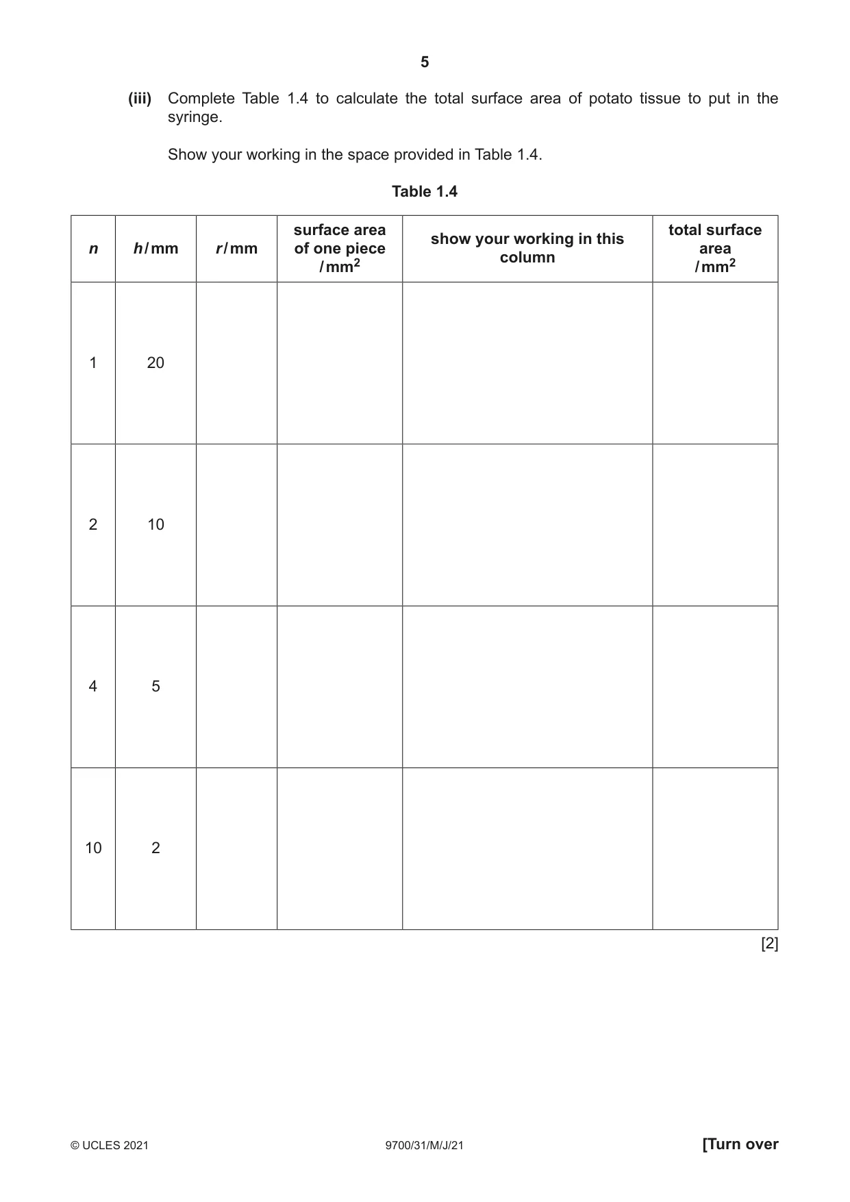 Cambridge A Level Biology 9700 2021 May/June Paper 3 · Variant 1 question paper, page 5 of 20
