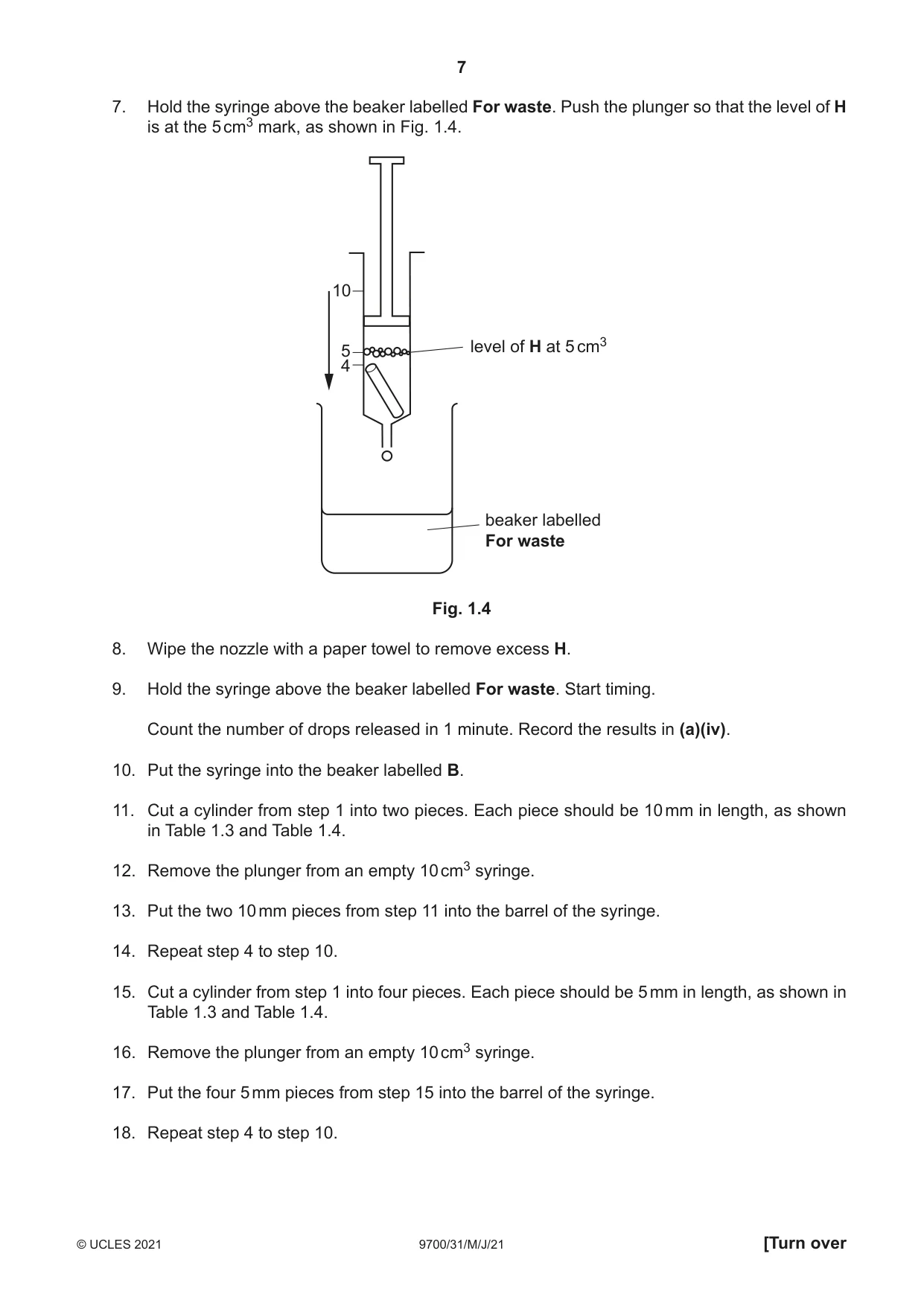 Cambridge A Level Biology 9700 2021 May/June Paper 3 · Variant 1 question paper, page 7 of 20