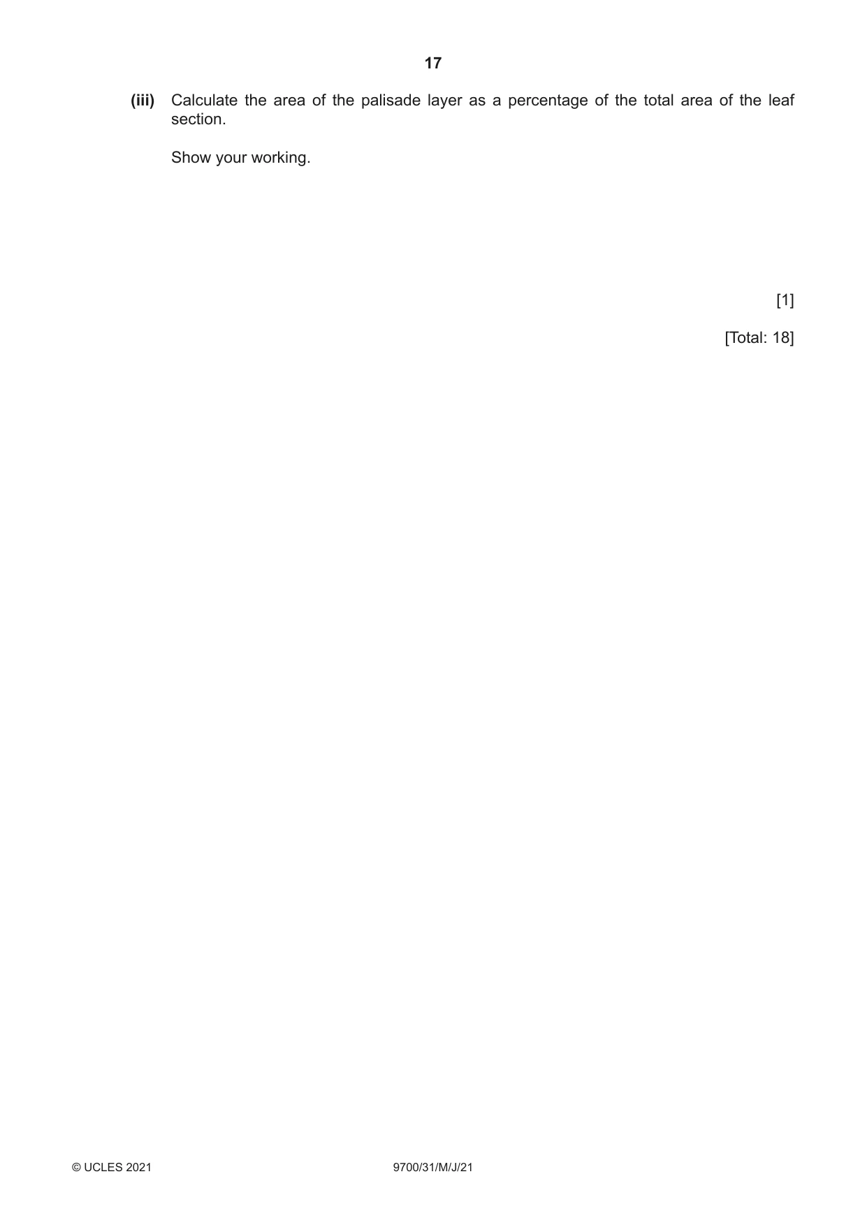 Cambridge A Level Biology 9700 2021 May/June Paper 3 · Variant 1 question paper, page 17 of 20