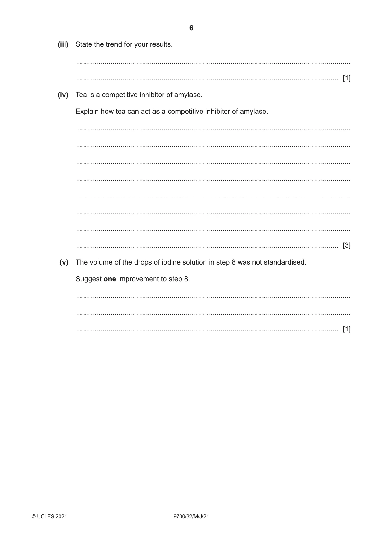 Cambridge A Level Biology 9700 2021 May/June Paper 3 · Variant 2 question paper, page 6 of 16