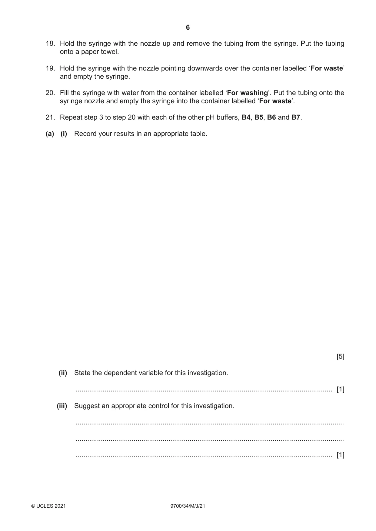 Cambridge A Level Biology 9700 2021 May/June Paper 3 · Variant 4 question paper, page 6 of 16