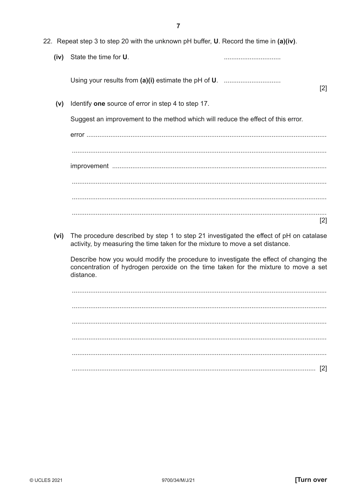 Cambridge A Level Biology 9700 2021 May/June Paper 3 · Variant 4 question paper, page 7 of 16