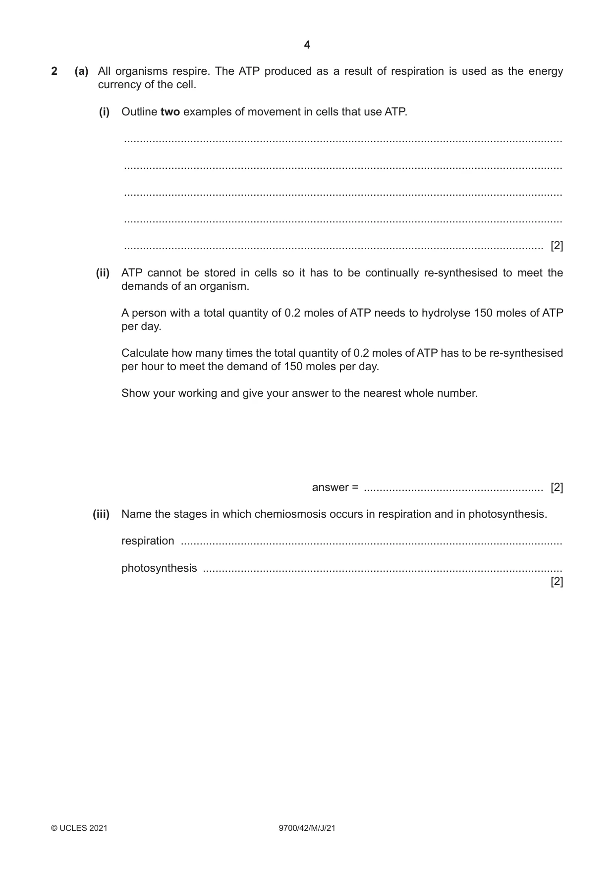 Cambridge A Level Biology 9700 2021 May/June Paper 4 · Variant 2 question paper, page 4 of 24